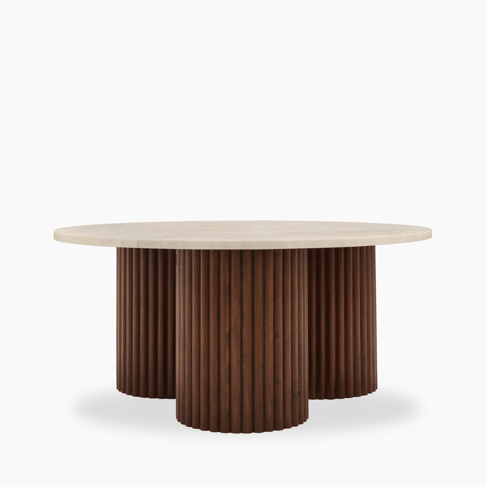 Skylar Round Coffee Table | Travertine & Walnut