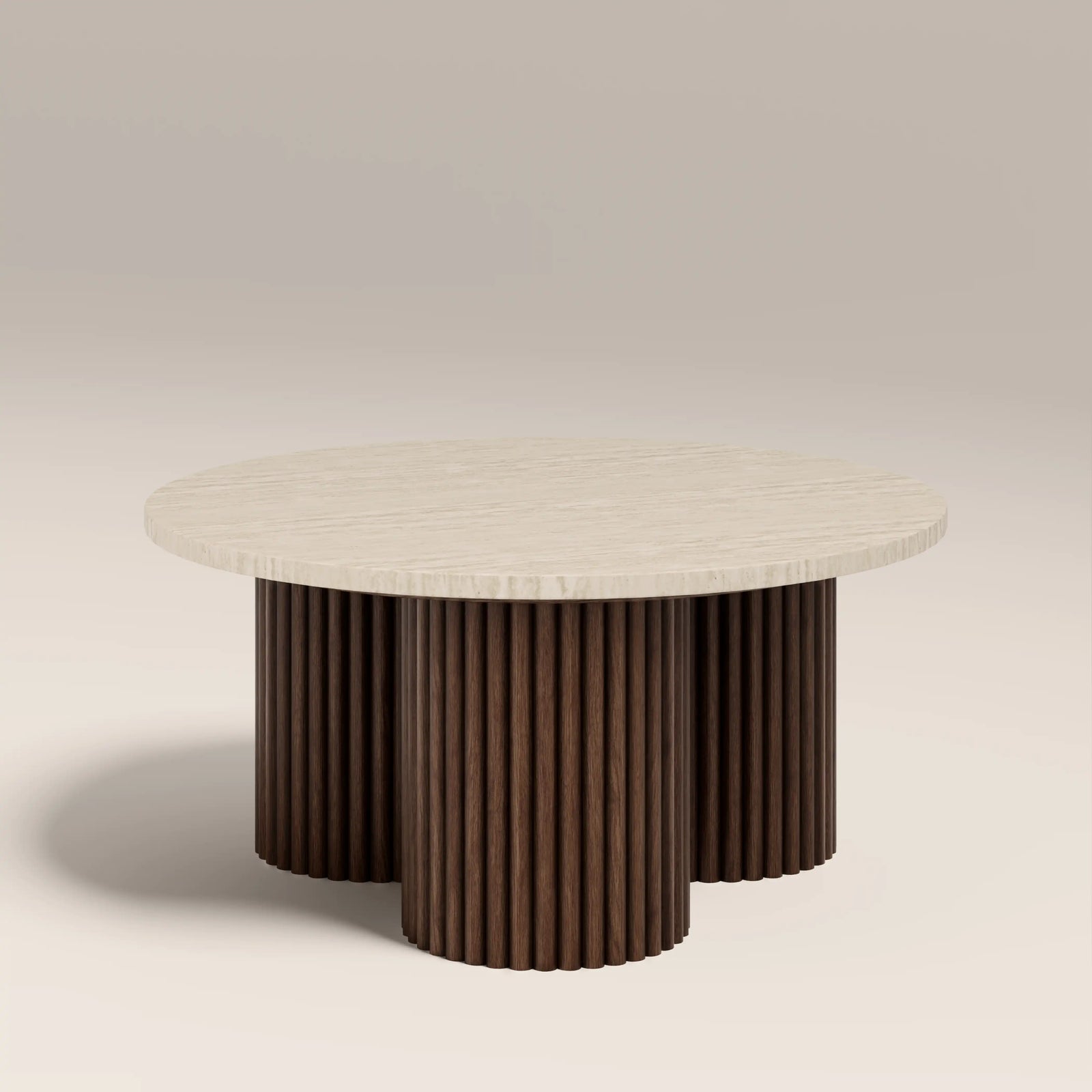 Skylar Round Coffee Table | Travertine & Walnut