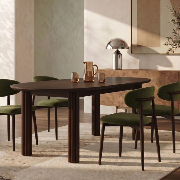 Skylar 6-8 Seat Oval Extendable Wooden Dining Table, Smoked Walnut