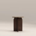 Eli Round Side Table | Emperador Brown Marble & Walnut