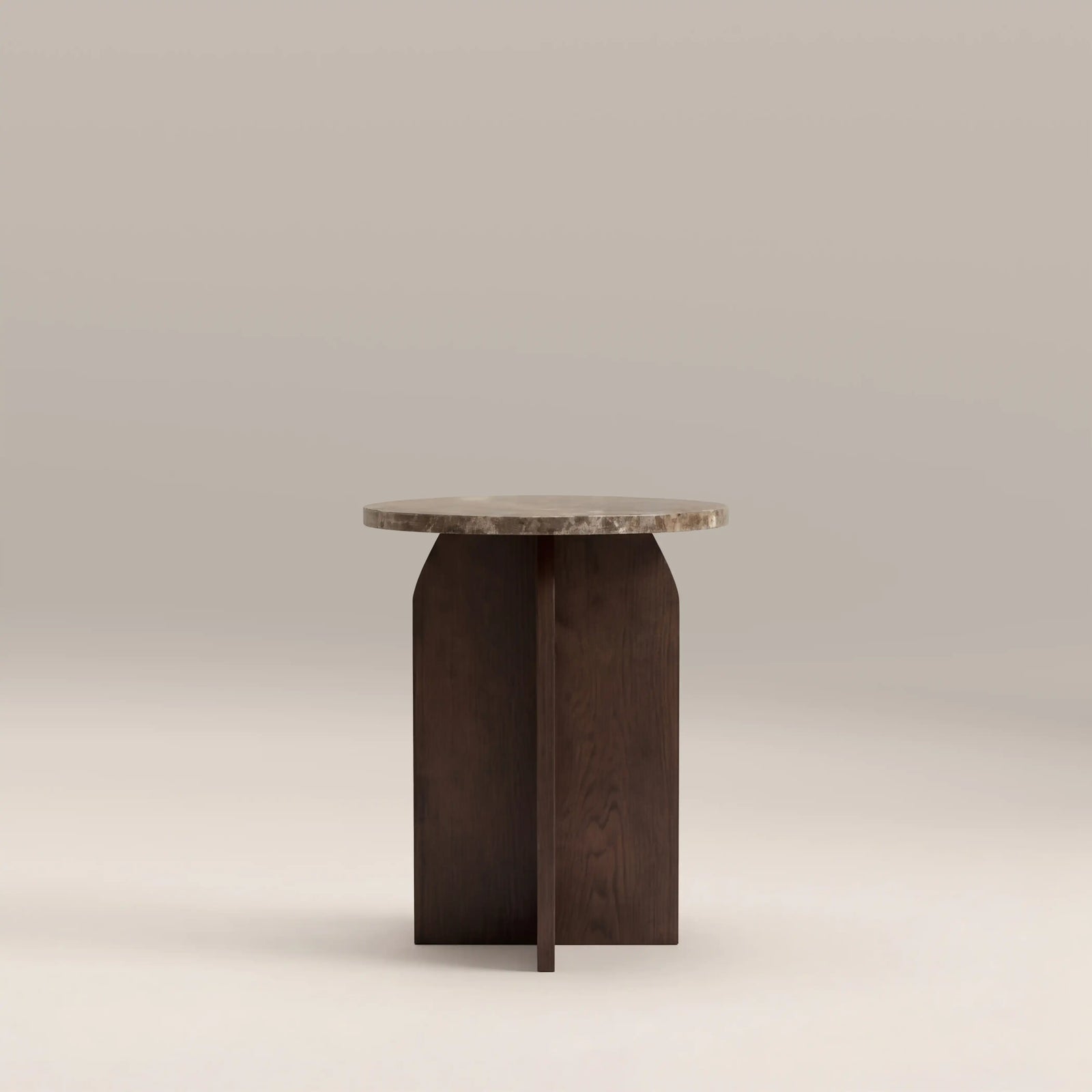 Eli Round Side Table | Emperador Brown Marble & Walnut