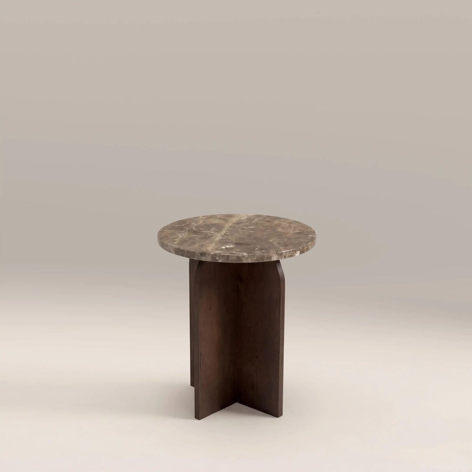 Eli Round Side Table | Emperador Brown Marble & Walnut