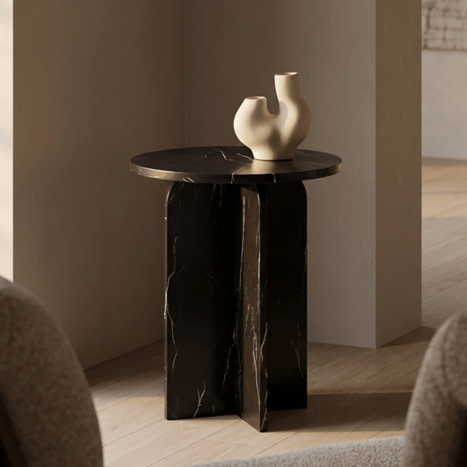 Eli Round Side Table | Black Marble