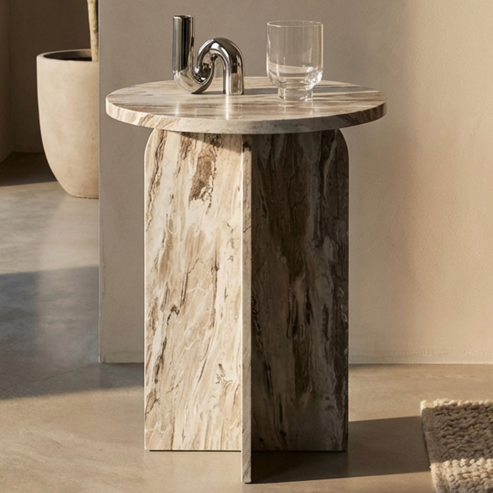 Eli Round Side Table | Brown Marble