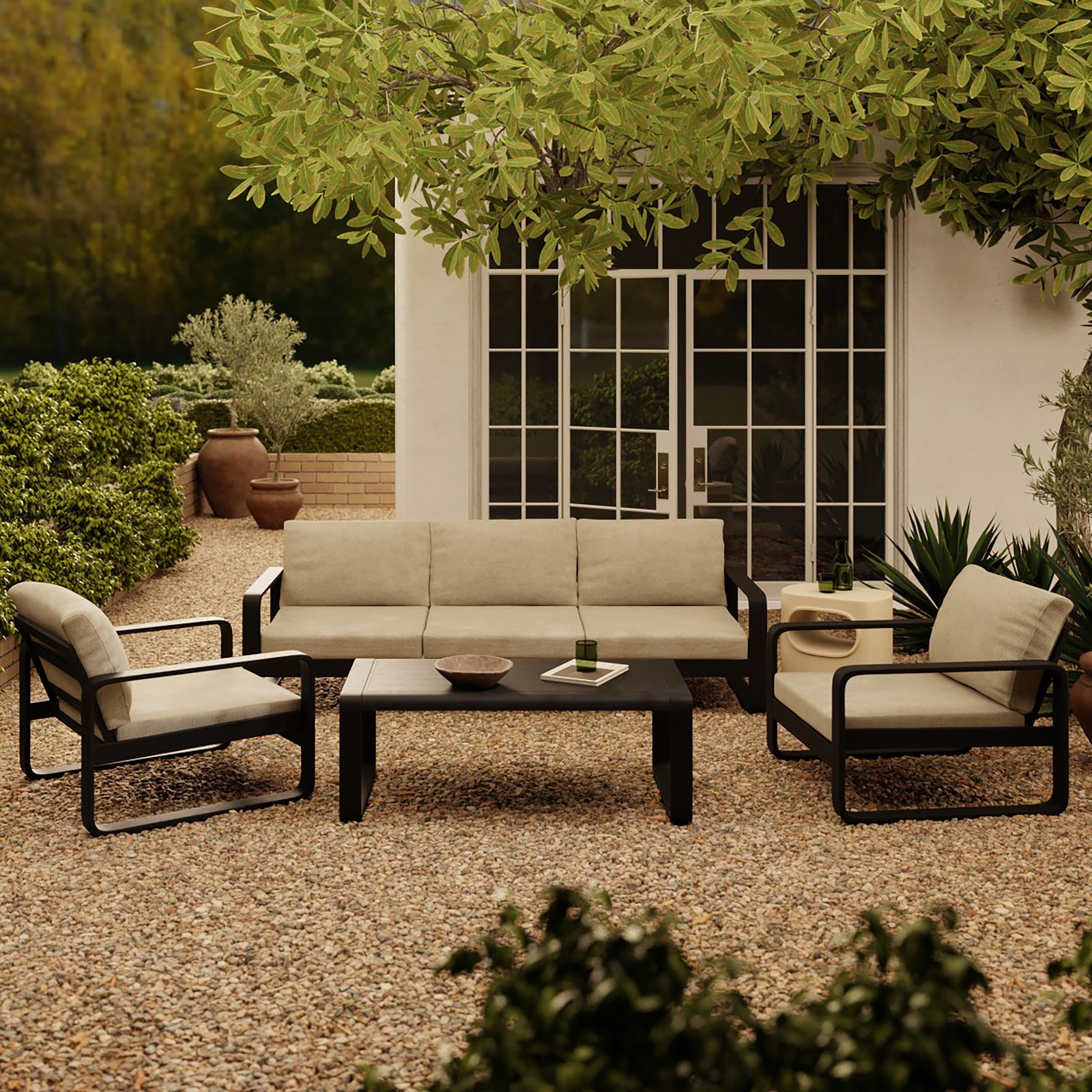 Dante Garden Lounge Set | Beige & Charcoal Black