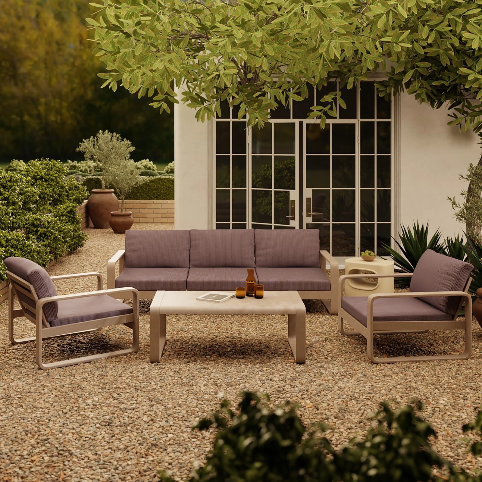 Dante Garden Lounge Set | Burgundy Chequeboard & Taupe