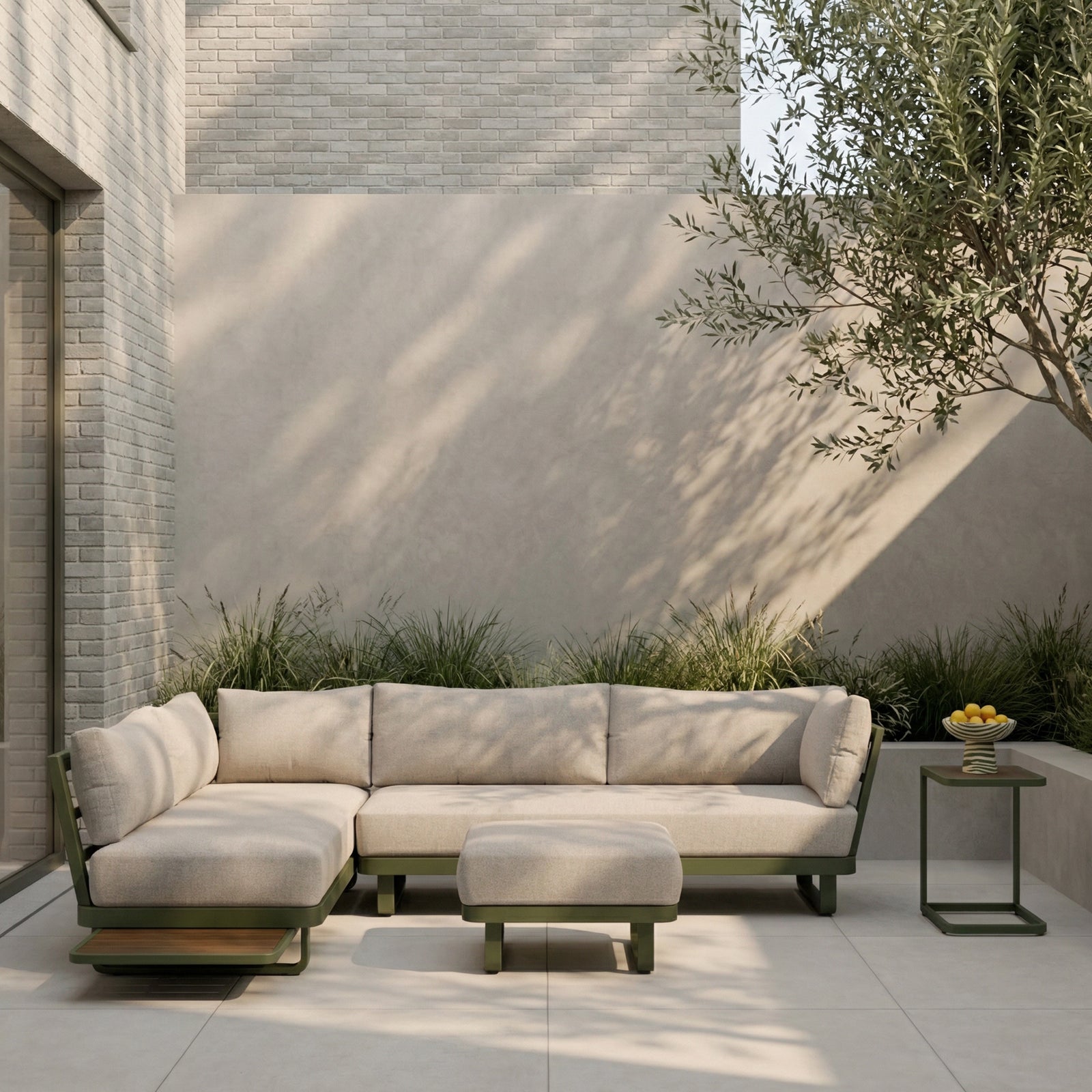 Arco Garden Corner Sofa Set | Cream & Moss Green