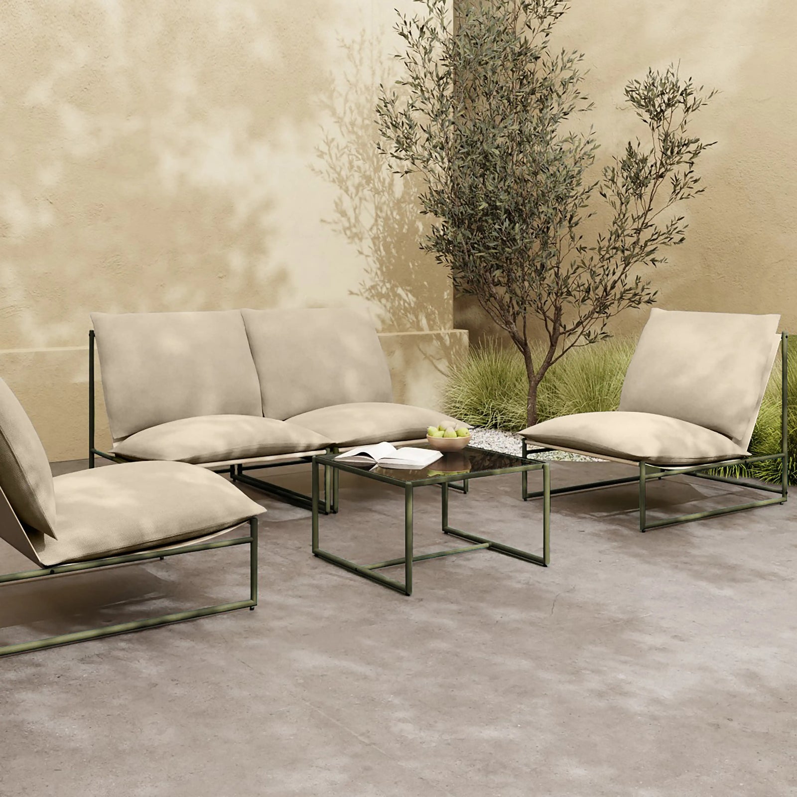 Enzo Garden Lounge Set | Cream & Moss Green