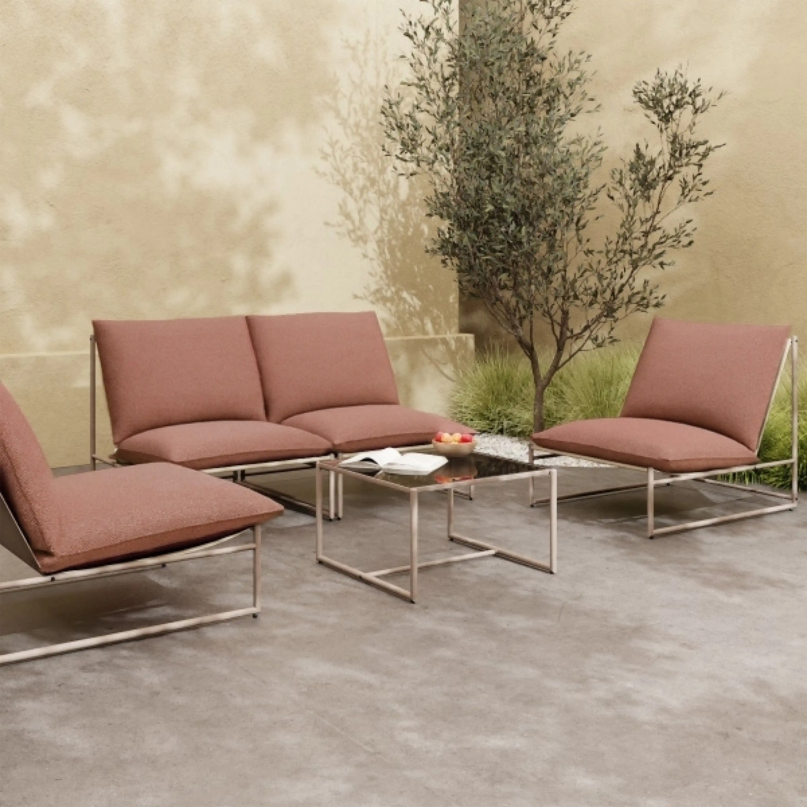 Enzo Garden Lounge Set | Burgundy Chequeboard & Taupe