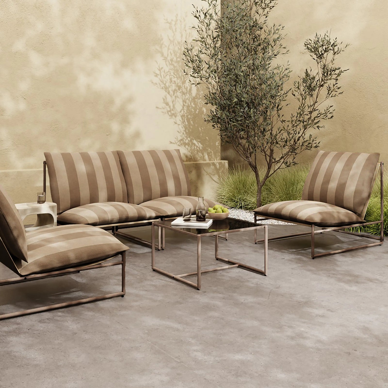 Enzo Garden Lounge Set | Stripe & Taupe