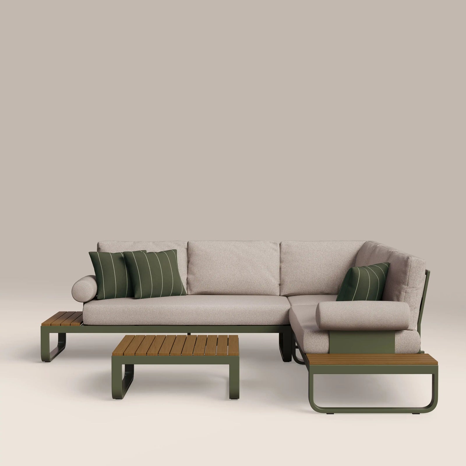 Milo Garden Corner Sofa Set | Natural & Moss Green