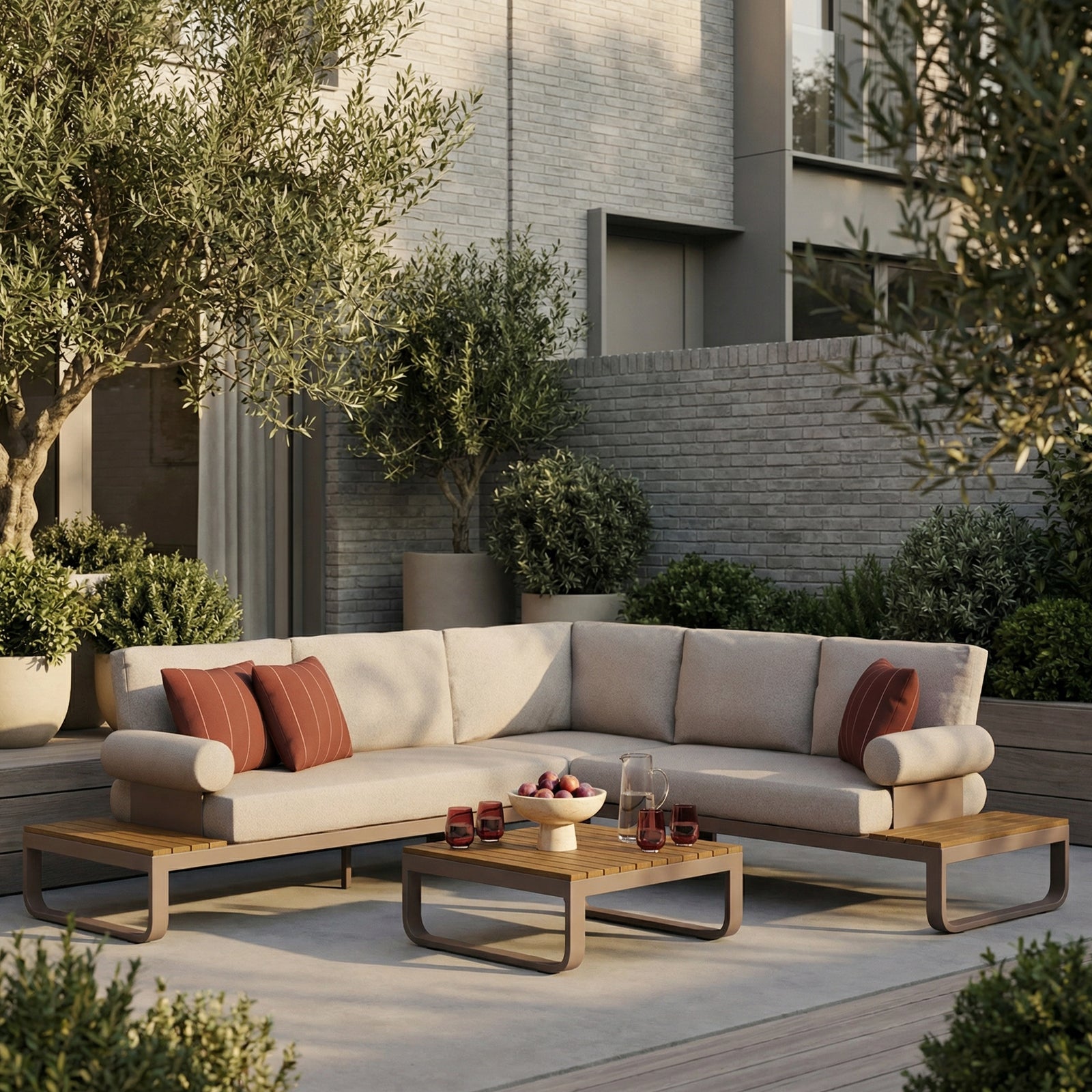 Milo Garden Corner Sofa Set | Natural & Taupe