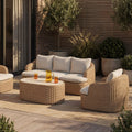 Lucia Garden Sofa Set | Stone Boucle & Natural Rattan