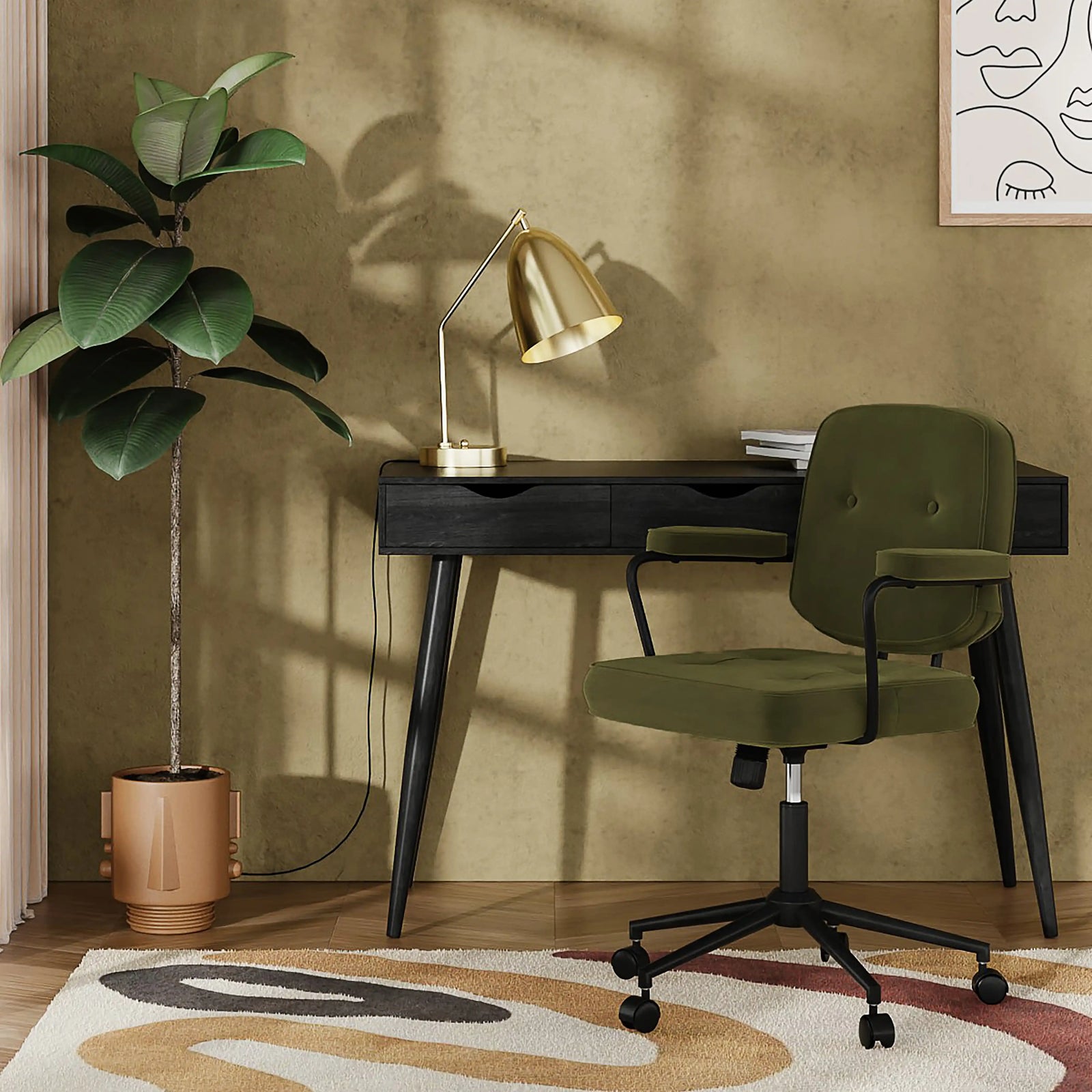 Paige Office Chair | Olive Green Sustainable Velvet & Black