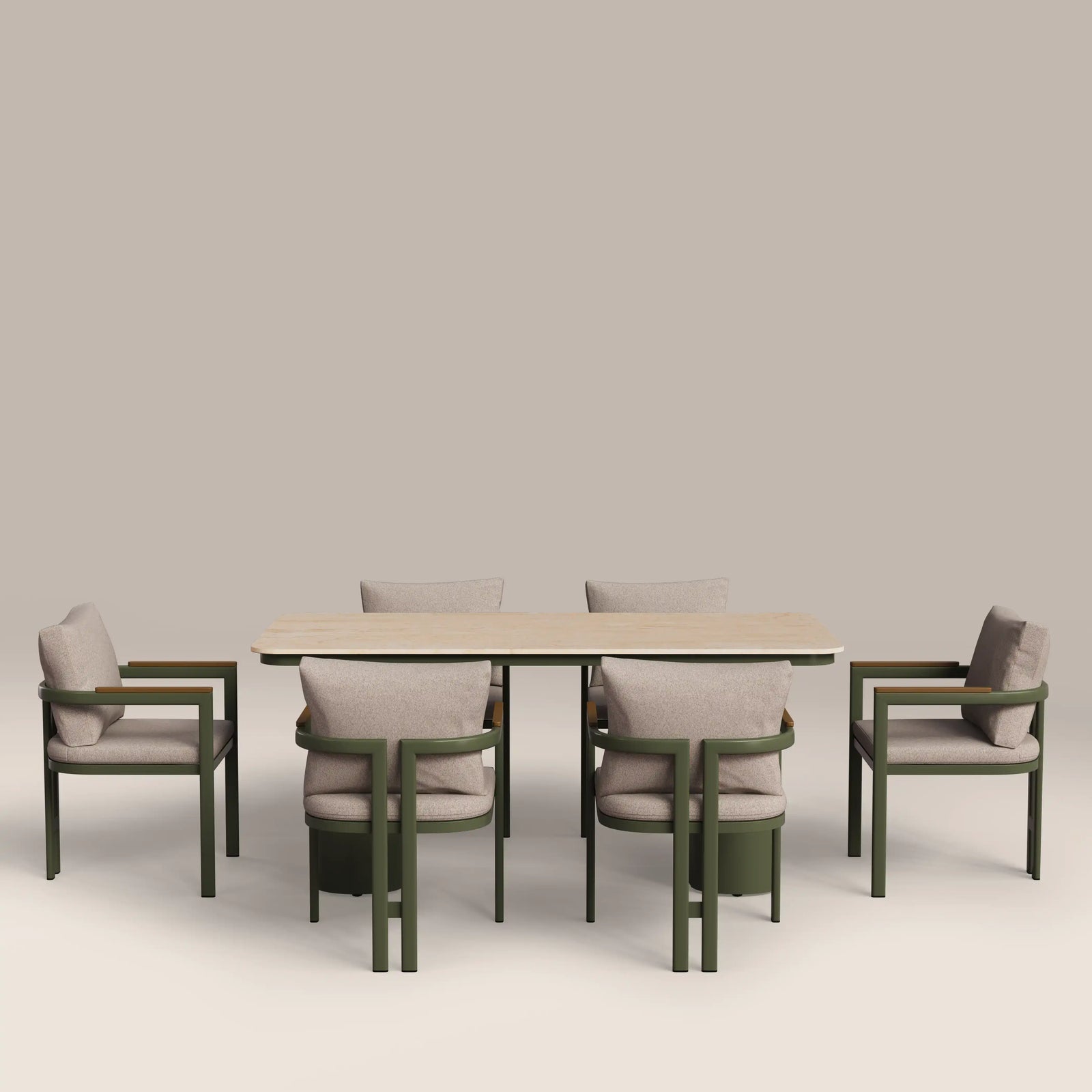Levan 6 Seat Garden Dining Set | Natural & Moss Green