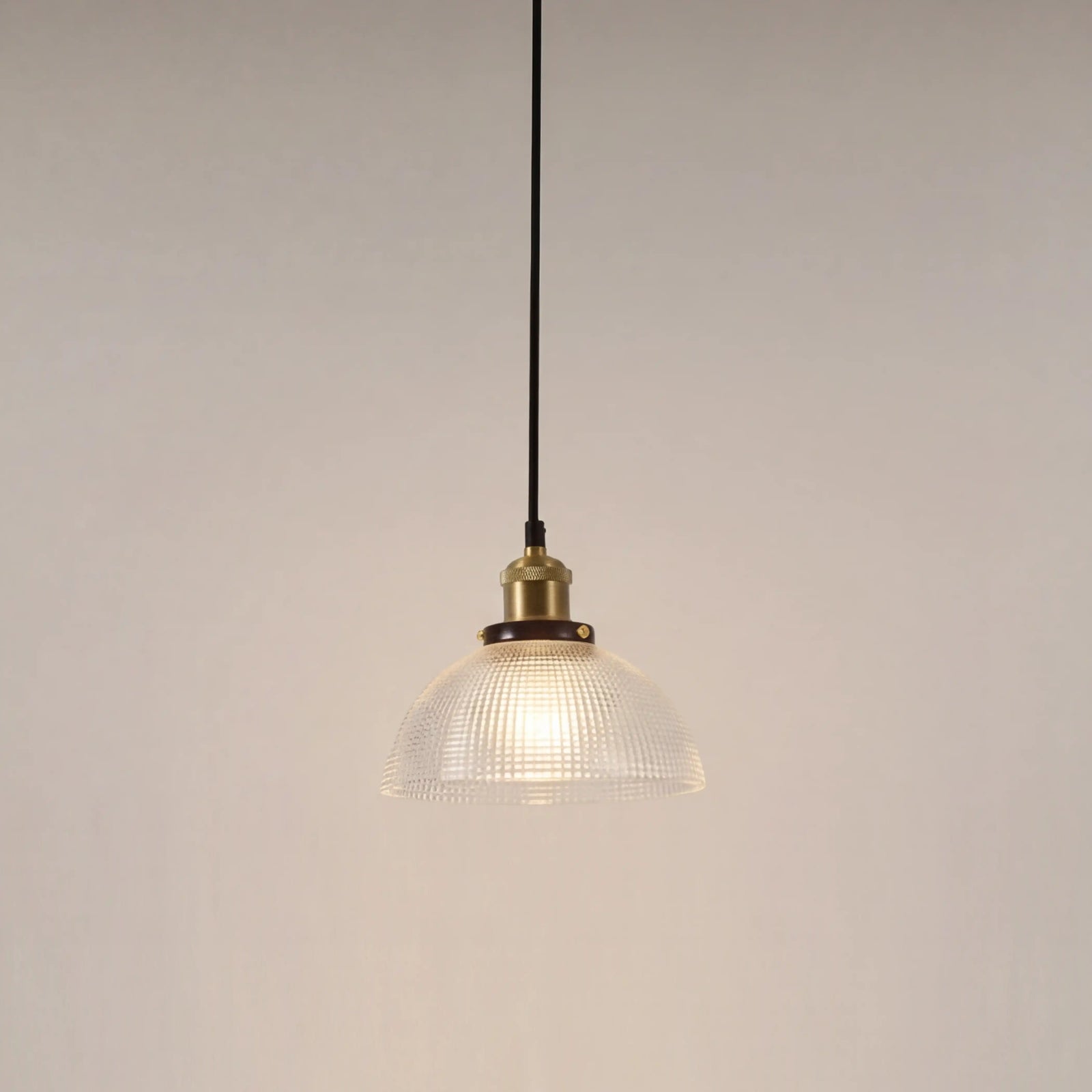 Ezra Bowl Pendant Light | Ribbed Glass & Antique Brass