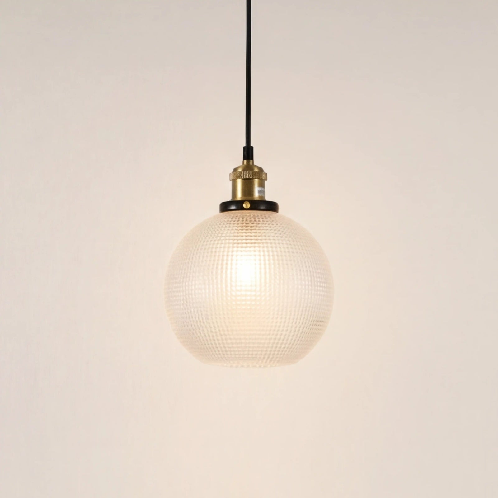 Ezra Globe Pendant Light | Ribbed Glass & Antique Brass