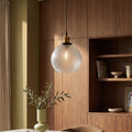 Ezra Globe Pendant Light | Ribbed Glass & Antique Brass