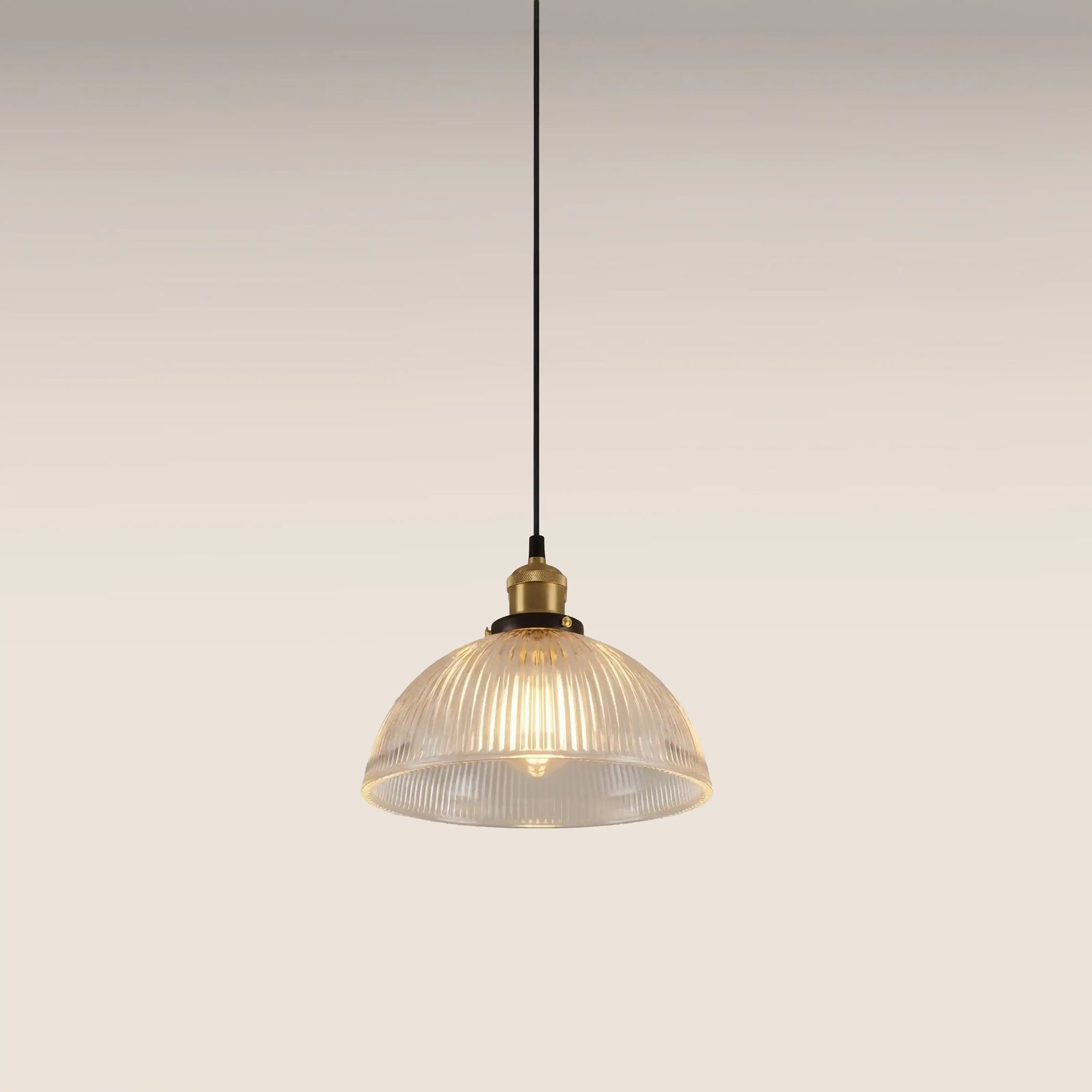Sierra Dome Pendant Light | Ribbed Glass & Antique Brass