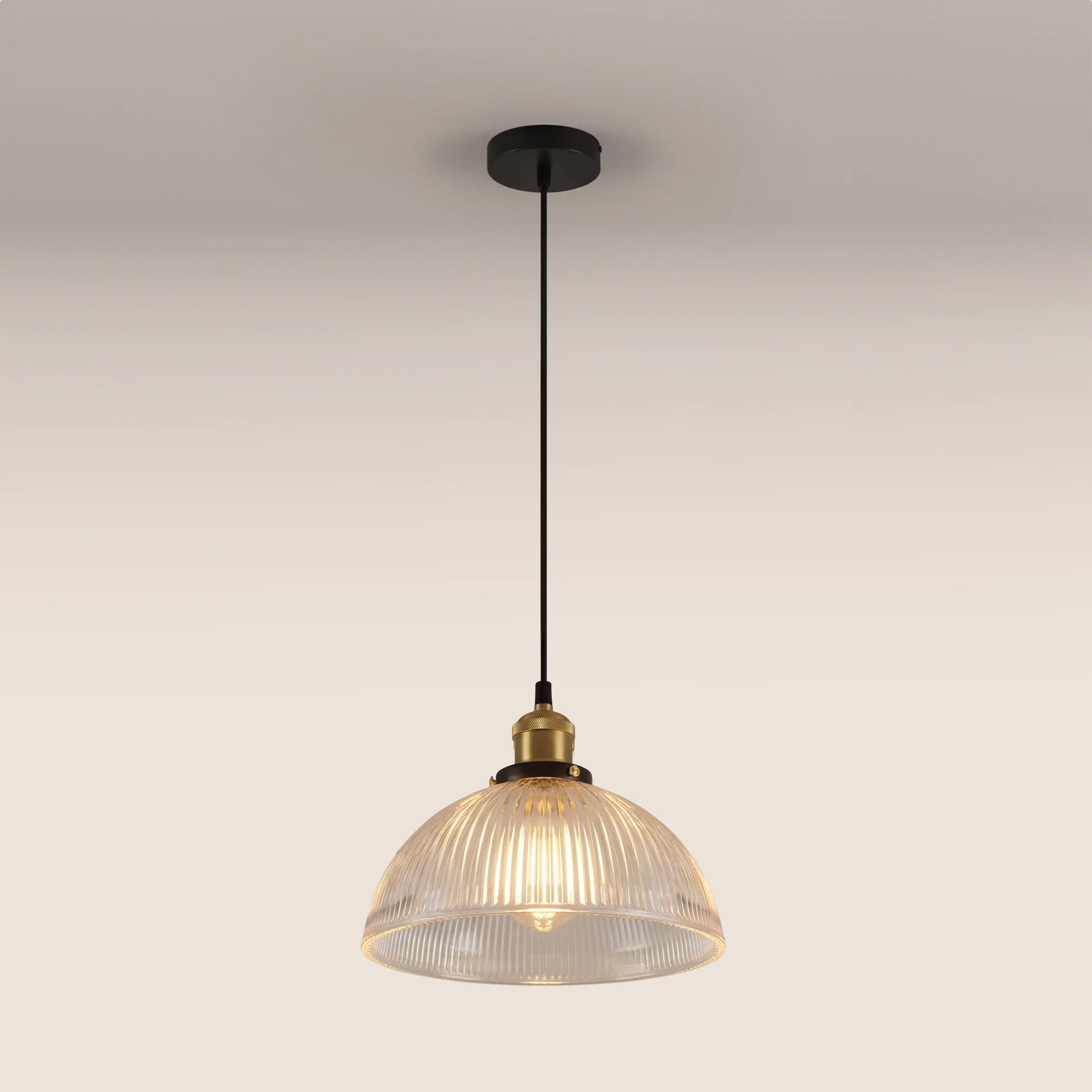 Sierra Ribbed Pendant Light | Ribbed Glass & Antique Brass