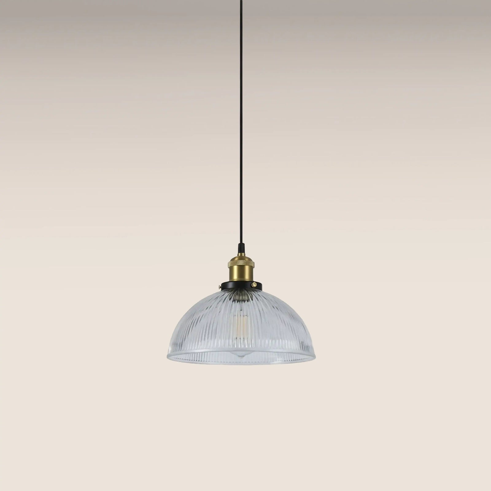 Sierra Dome Pendant Light | Ribbed Glass & Antique Brass