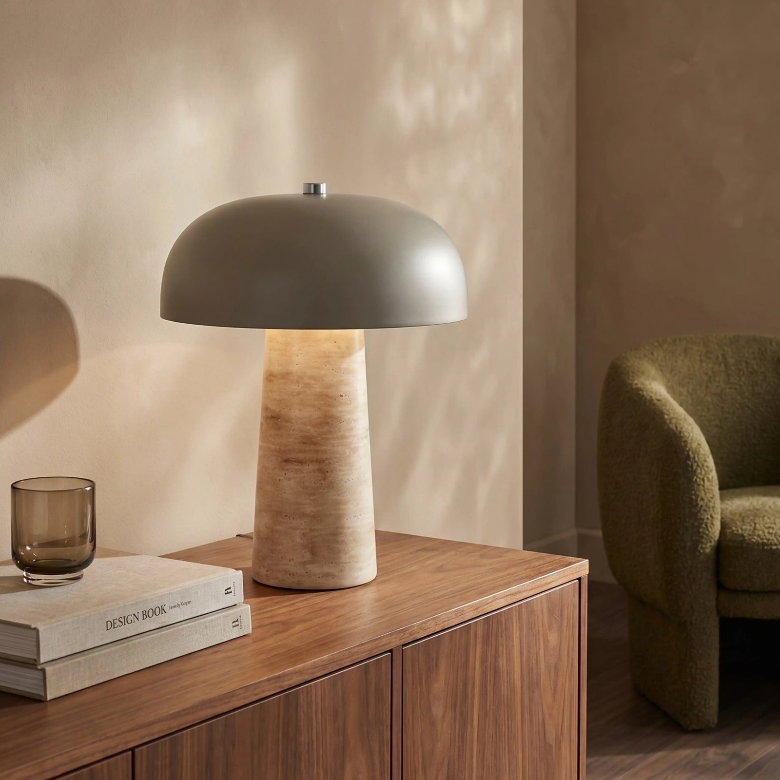 Albany Table Lamp | Natural Travertine & Taupe