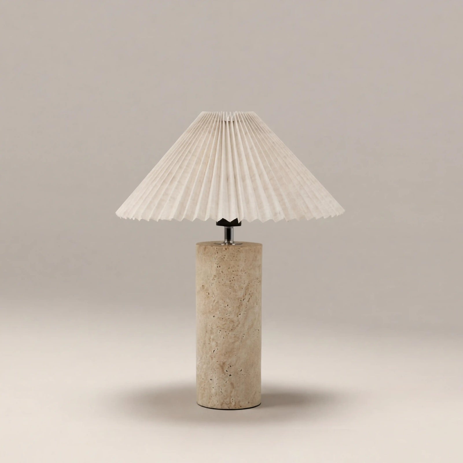 Danika Table Lamp | Natural Linen & Travertine
