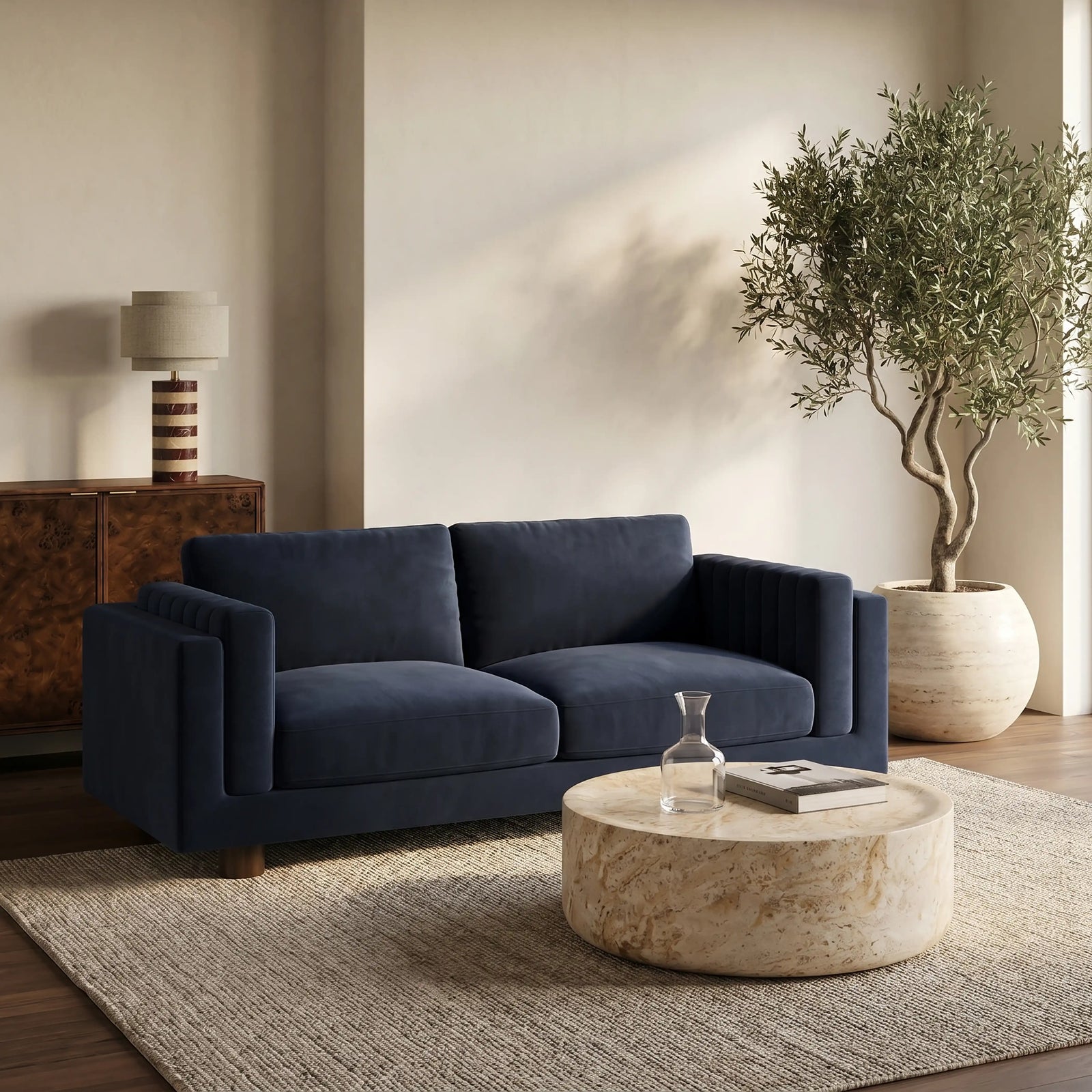 Halton 2 Seater Sofa | Dark Blue Sustainable Velvet