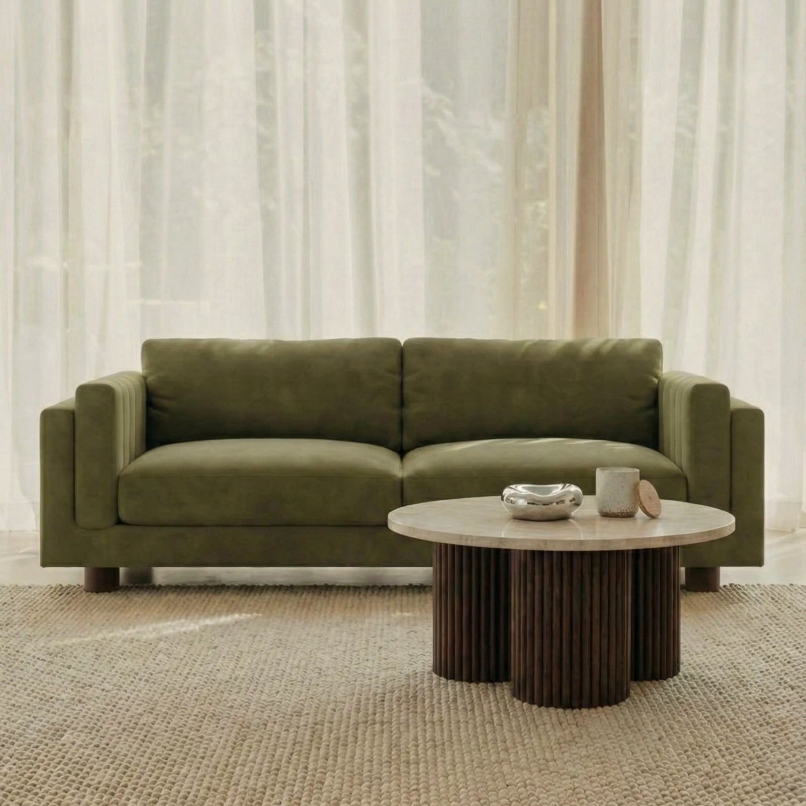 Halton 3 Seater Sofa | Moss Green Sustainable Mohair Velvet
