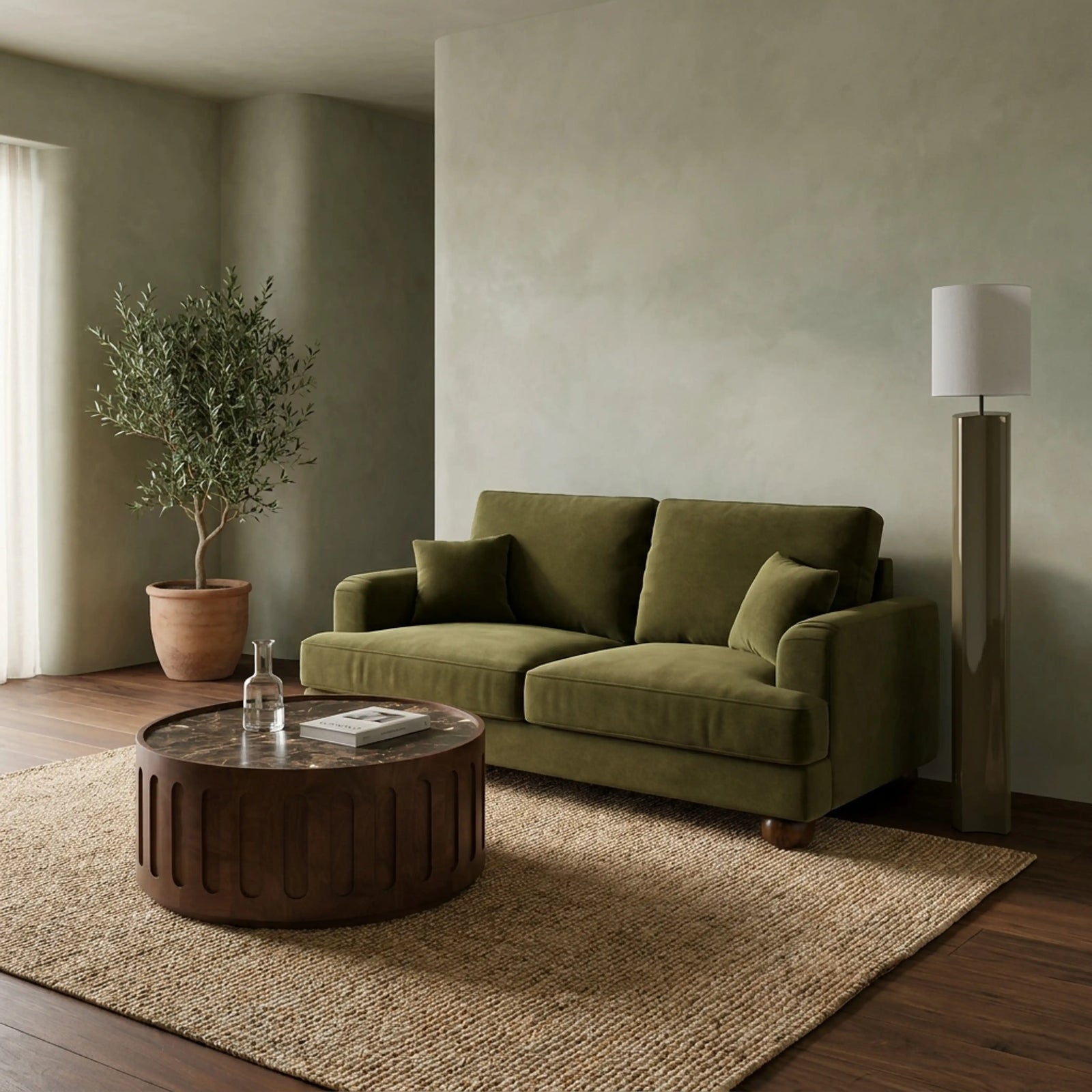 Nola 2 Seater Sofa | Moss Green Sustainable Mohair Velvet