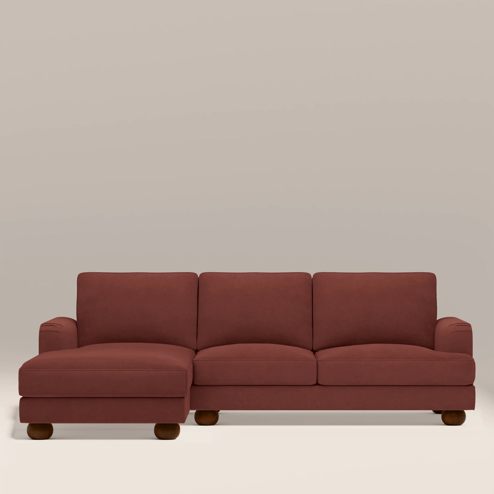 Nola Left Hand Chaise Sofa | Rust Red Sustainable Velvet