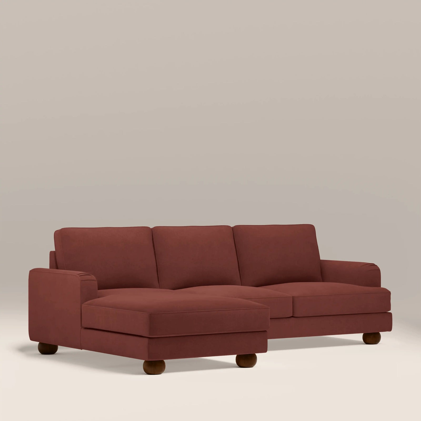 Nola Left Hand Chaise Sofa | Rust Red Sustainable Velvet