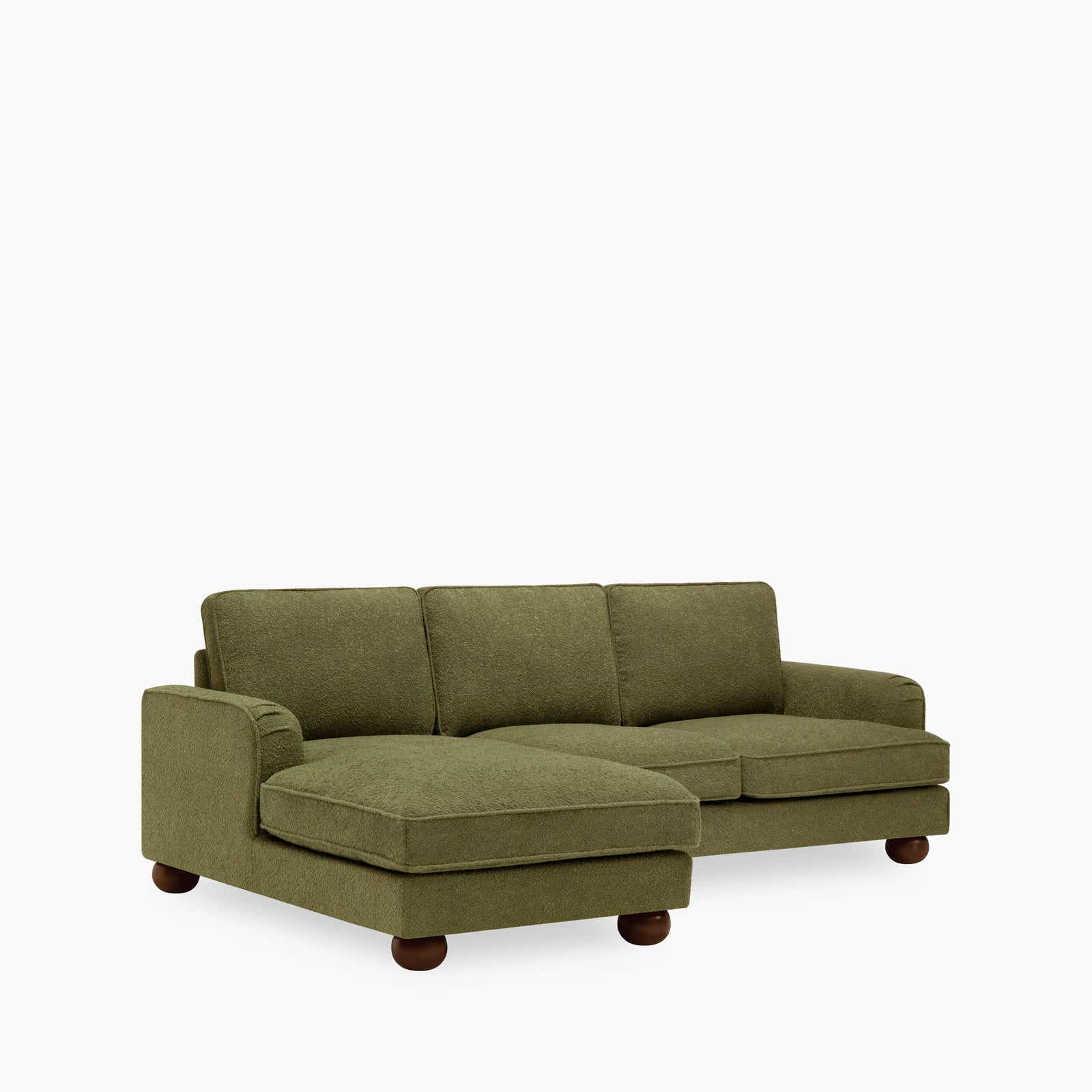 Nola Left Hand Chaise Sofa | Moss Green Boucle