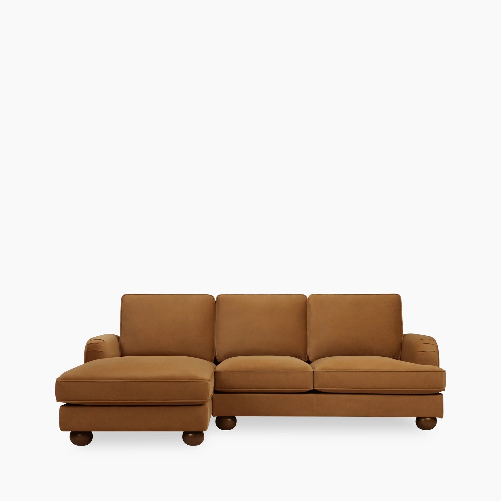 Nola Left Hand Chaise Sofa | Caramel Brown Sustainable Mohair Velvet