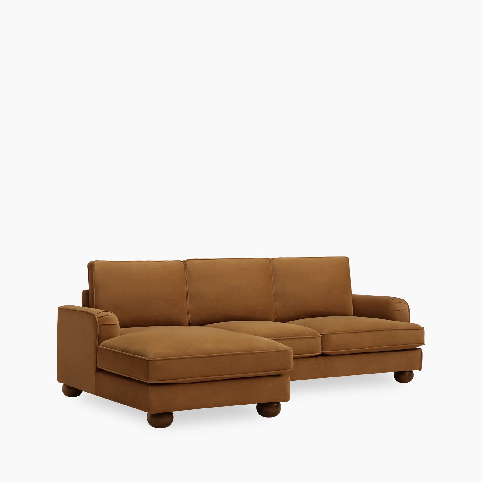 Nola Left Hand Chaise Sofa | Caramel Brown Sustainable Mohair Velvet