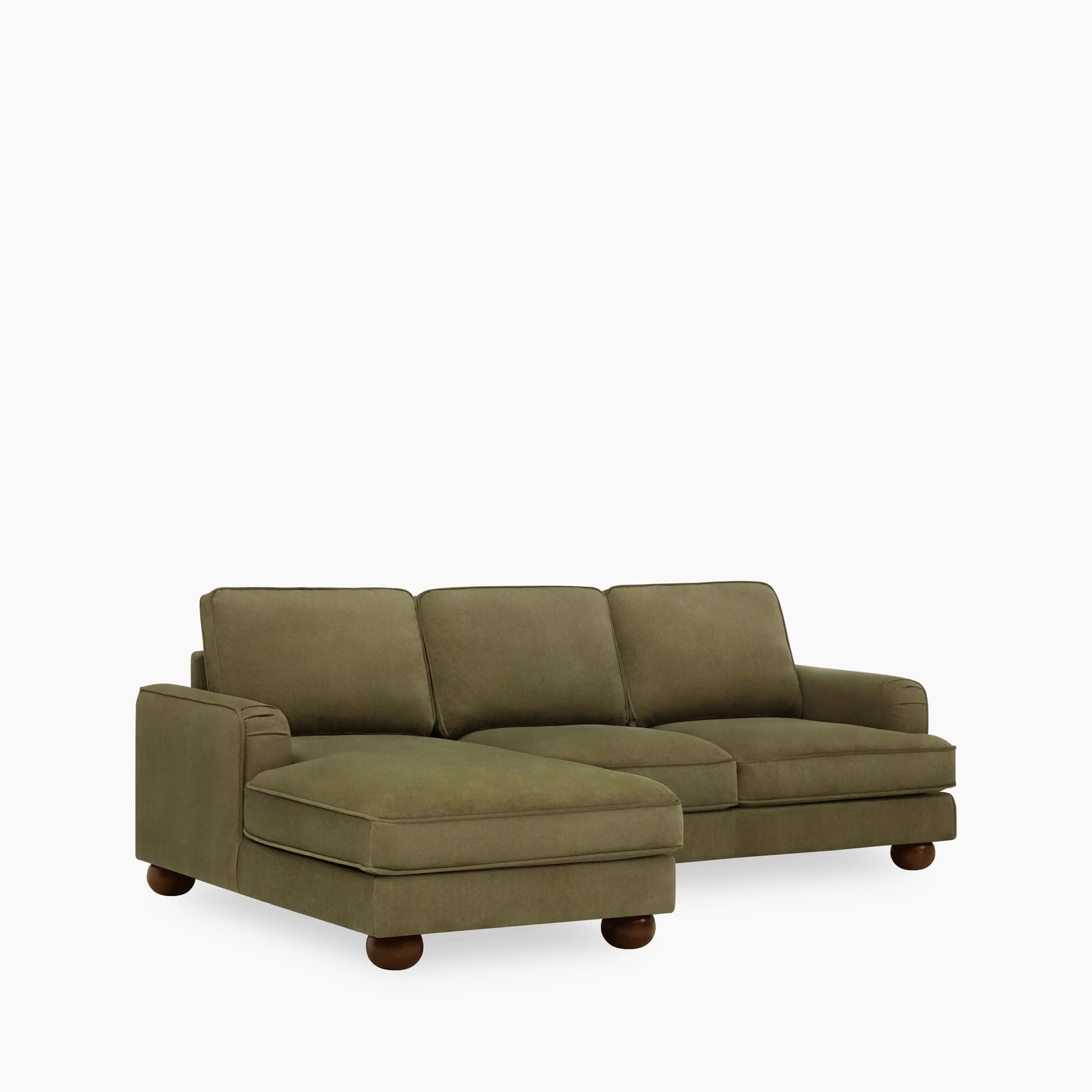 Nola Left Hand Chaise Sofa | Moss Green Sustainable Mohair Velvet