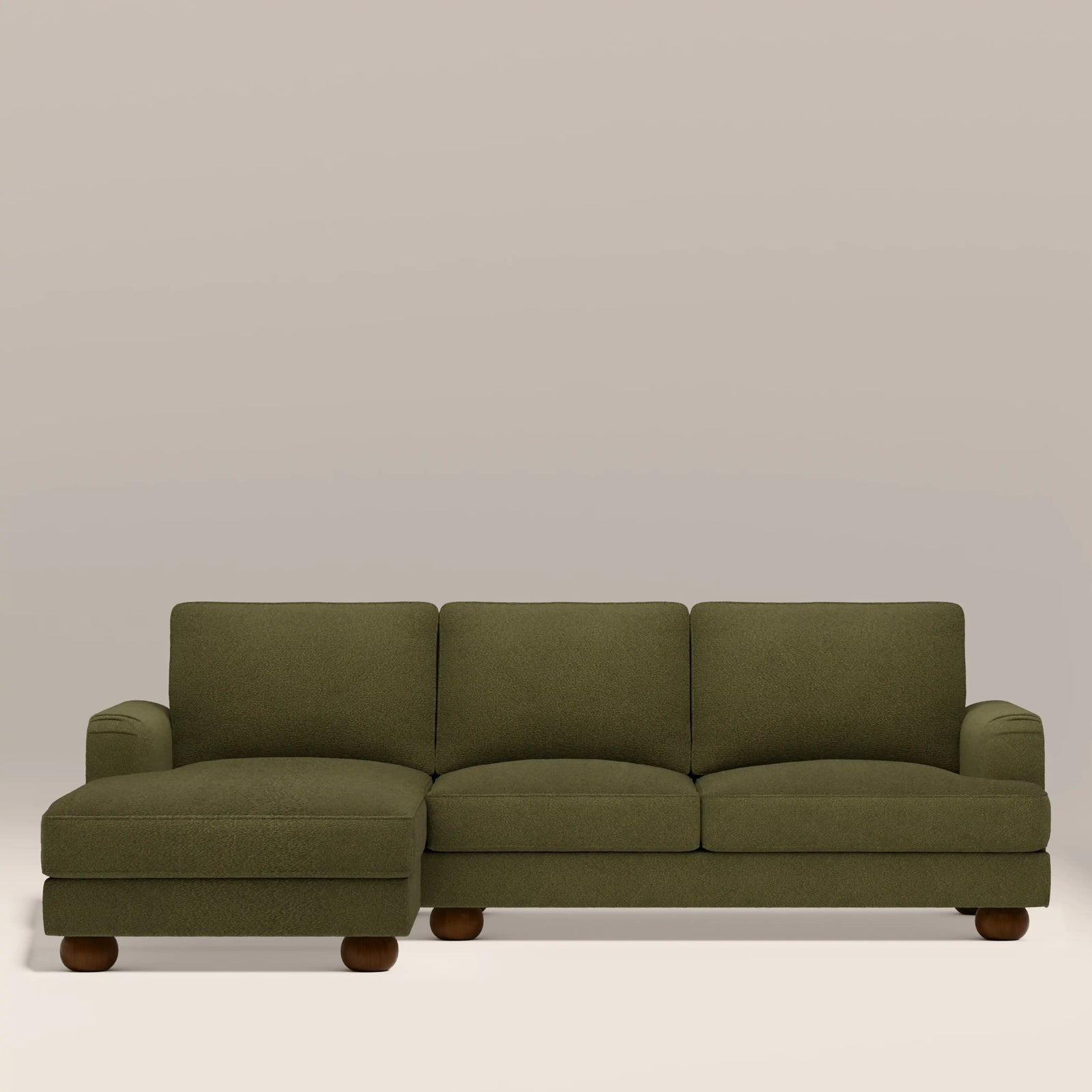 Nola Left Hand Chaise Sofa | Moss Green Boucle