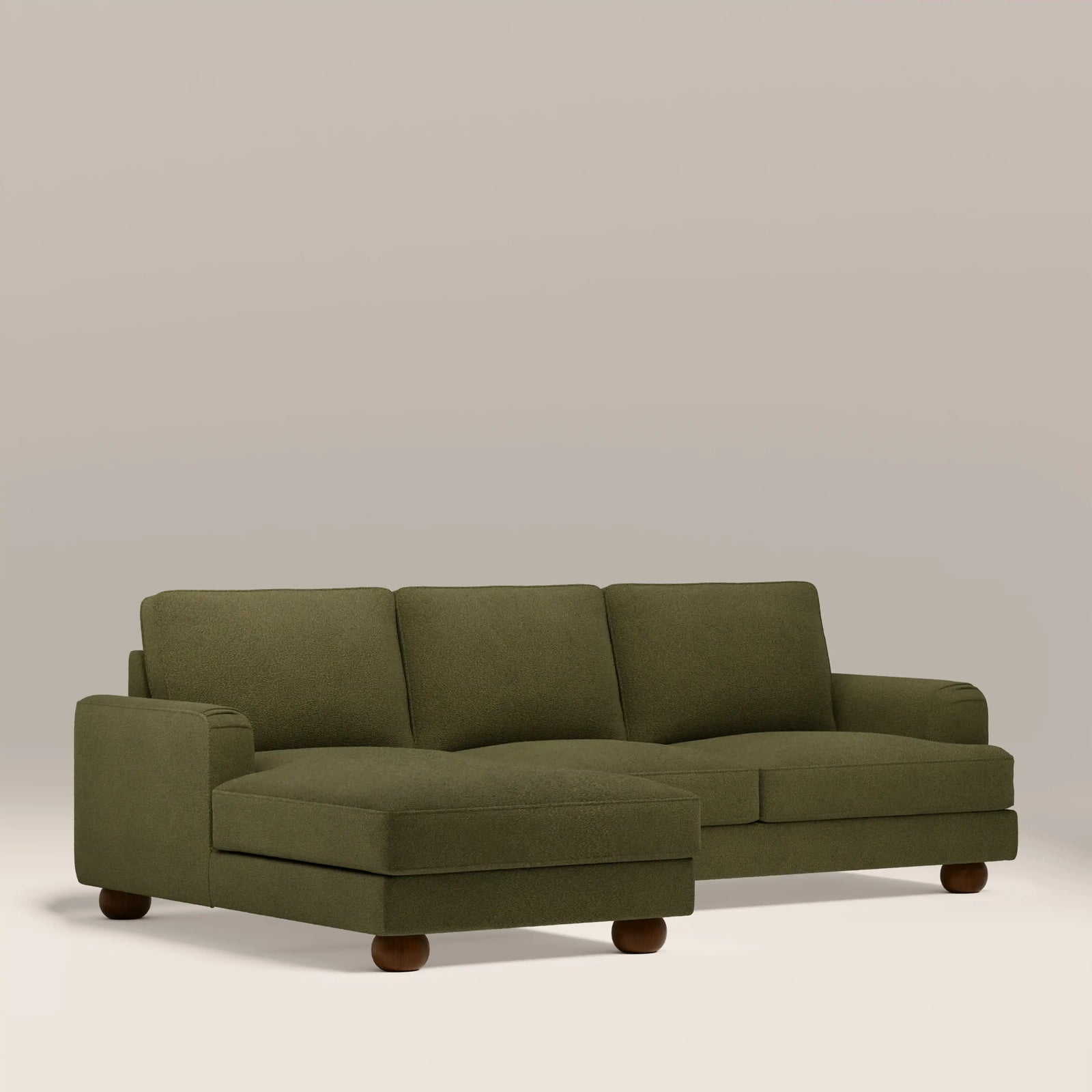 Nola Left Hand Chaise Sofa | Moss Green Boucle