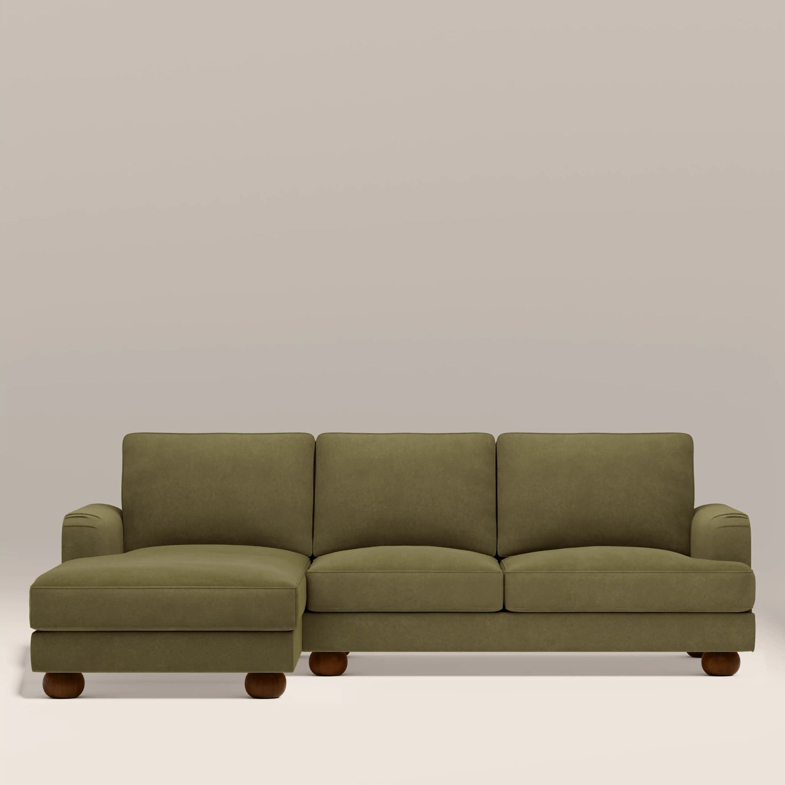 Nola Left Hand Chaise Sofa | Moss Green Sustainable Mohair Velvet