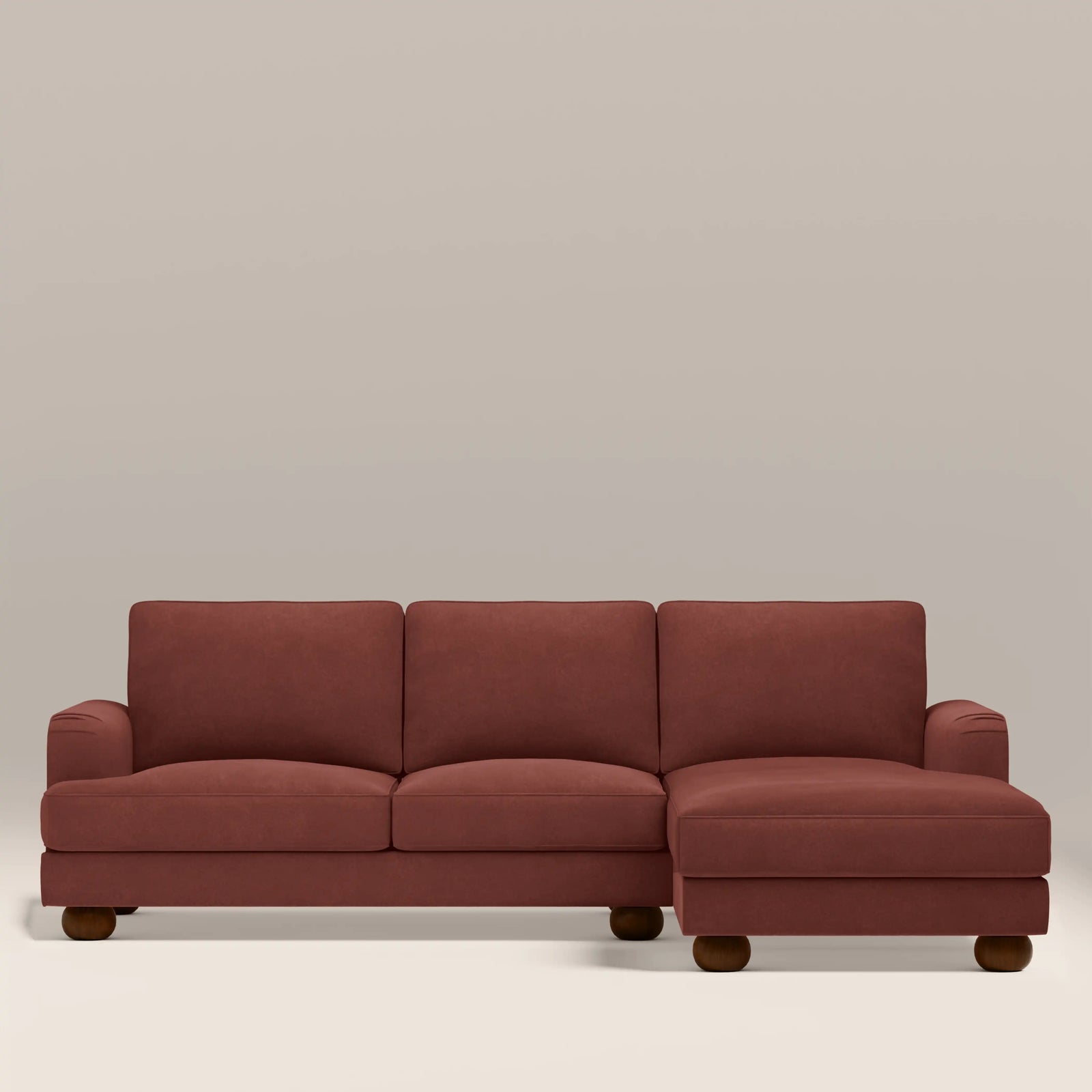 Nola Right Hand Chaise Sofa | Rust Red Sustainable Velvet