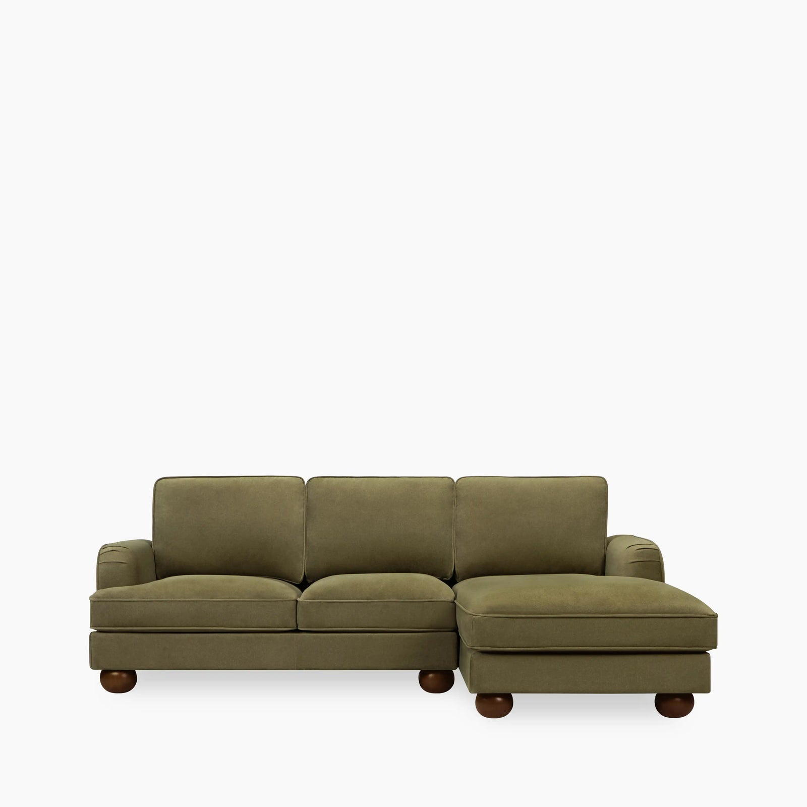 Nola Right Hand Chaise Sofa | Moss Green Sustainable Mohair Velvet