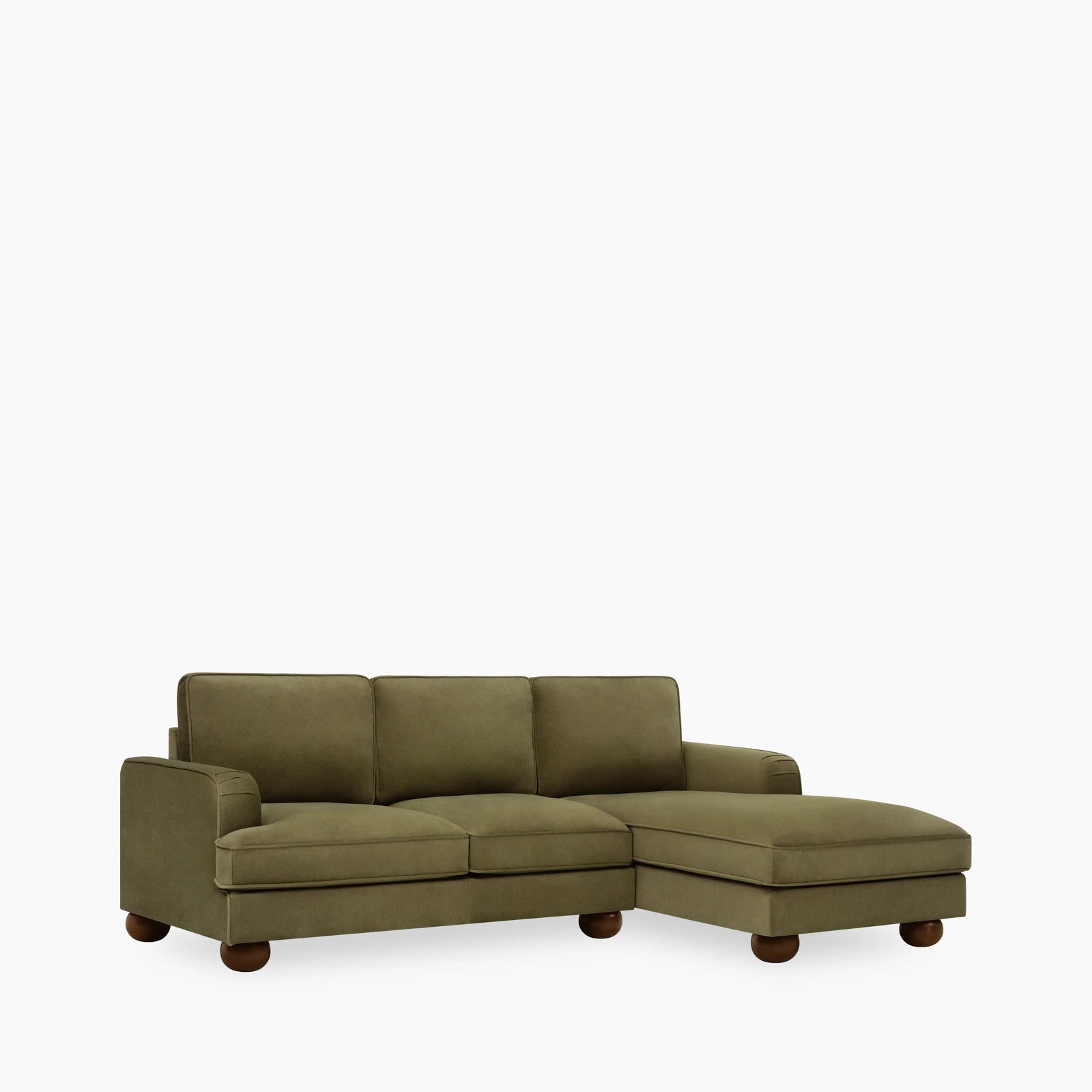 Nola Right Hand Chaise Sofa | Moss Green Sustainable Mohair Velvet