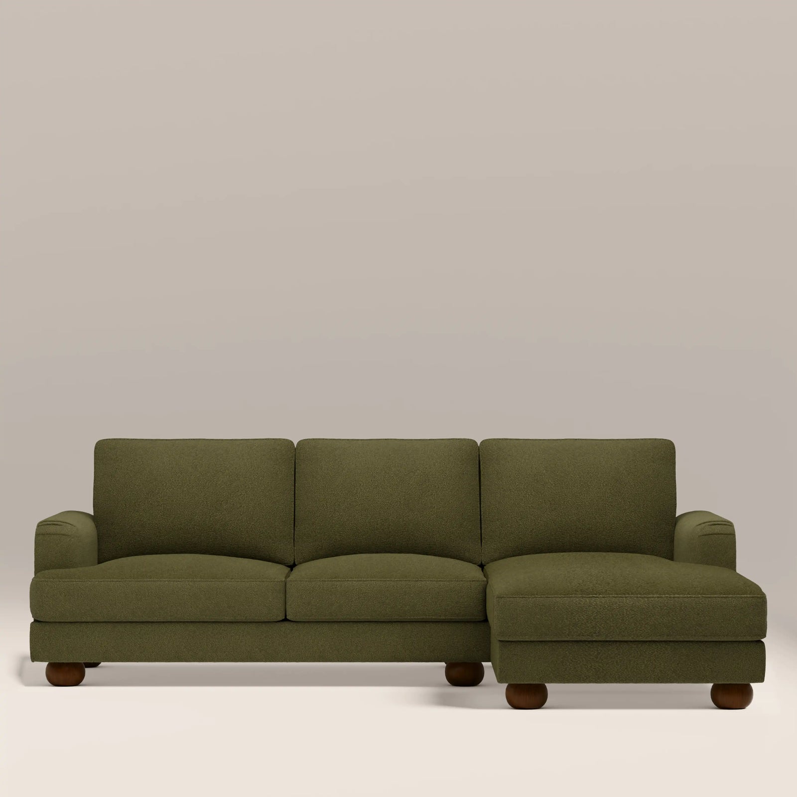 Nola Right Hand Chaise Sofa | Moss Green Boucle