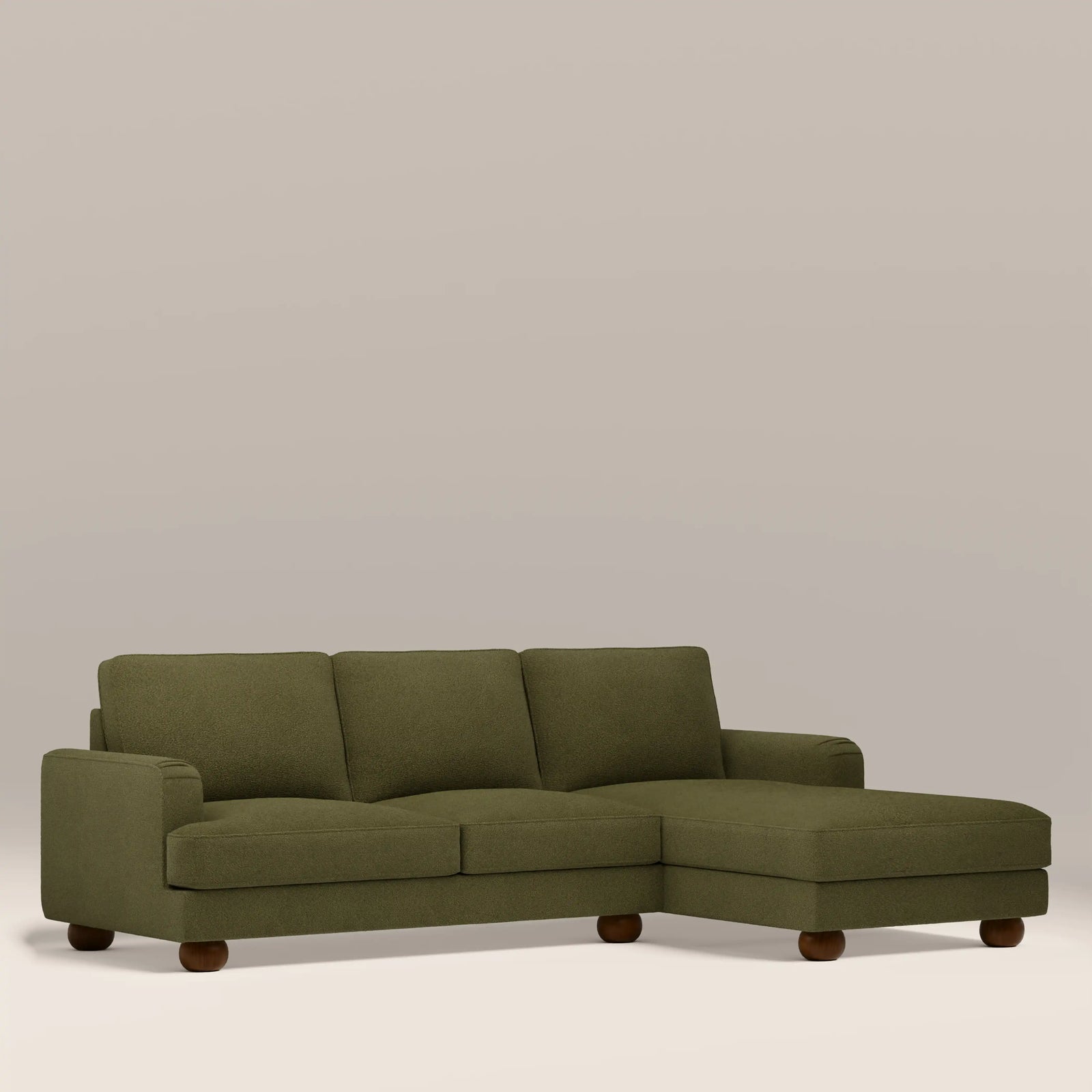 Nola Right Hand Chaise Sofa | Moss Green Boucle