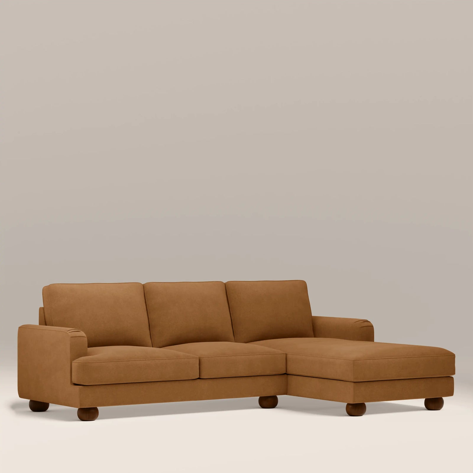 Nola Right Hand Chaise Sofa | Caramel Brown Sustainable Mohair Velvet