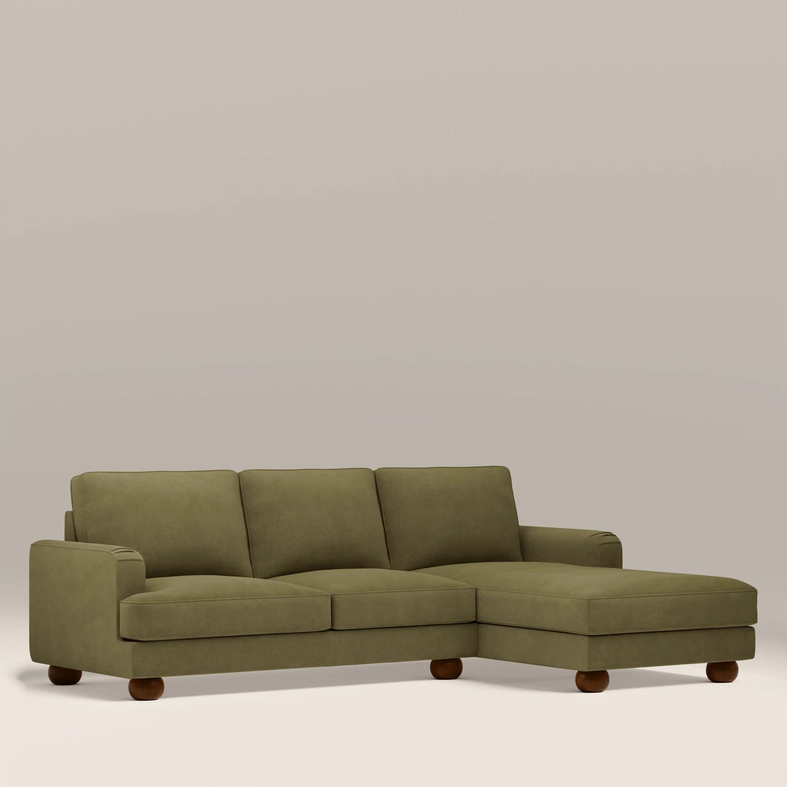 Nola Right Hand Chaise Sofa | Moss Green Sustainable Mohair Velvet