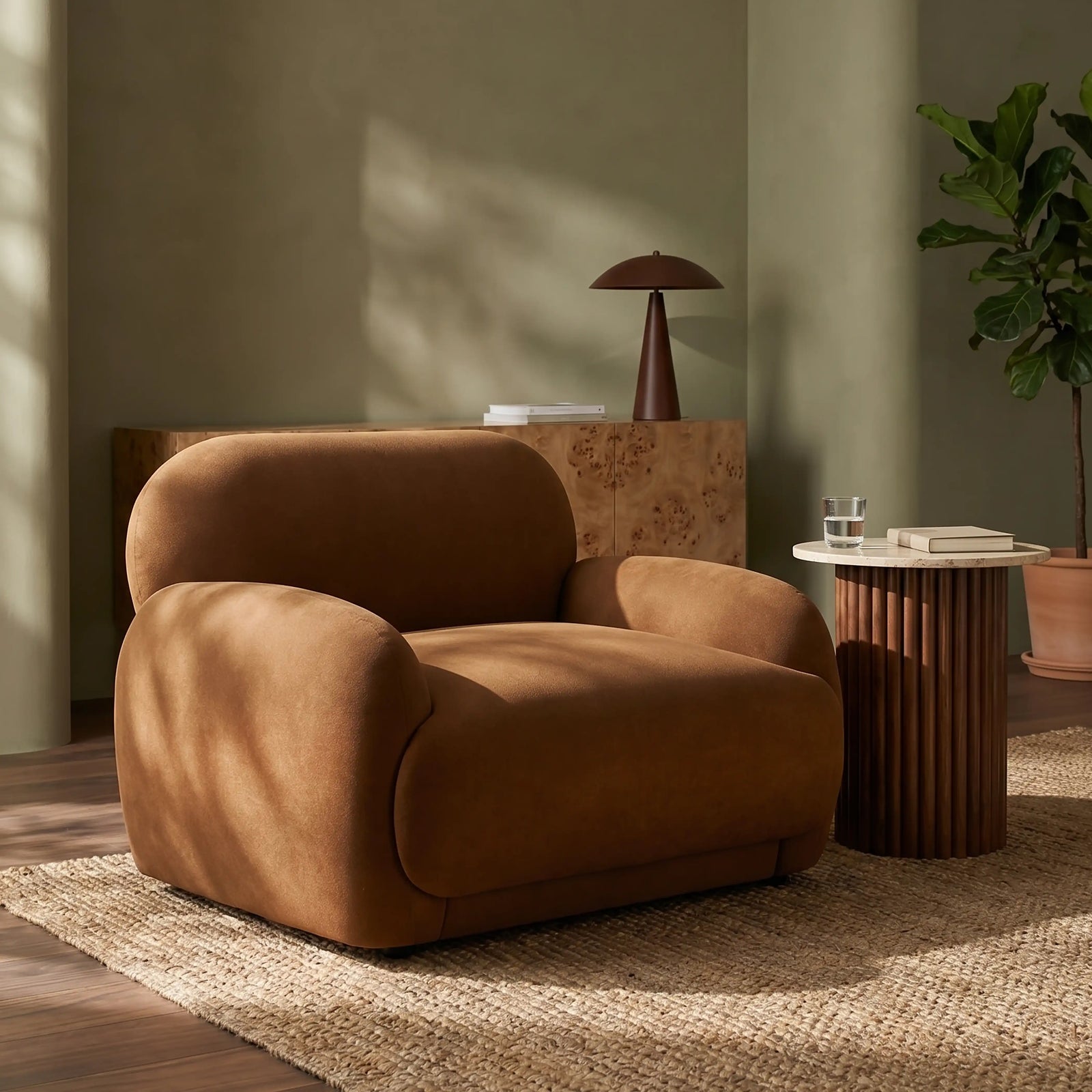Cloud Armchair | Caramel Brown Sustainable Mohair Velvet