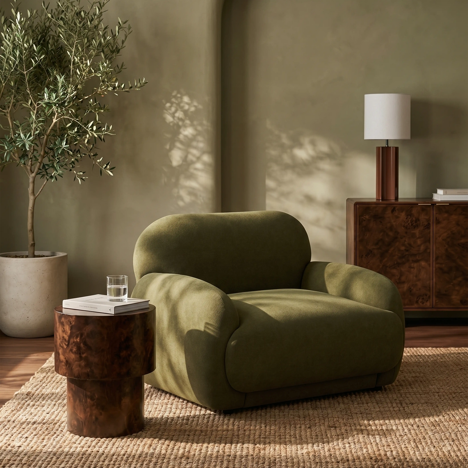 Cloud Armchair | Moss Green Sustainable Mohair Velvet