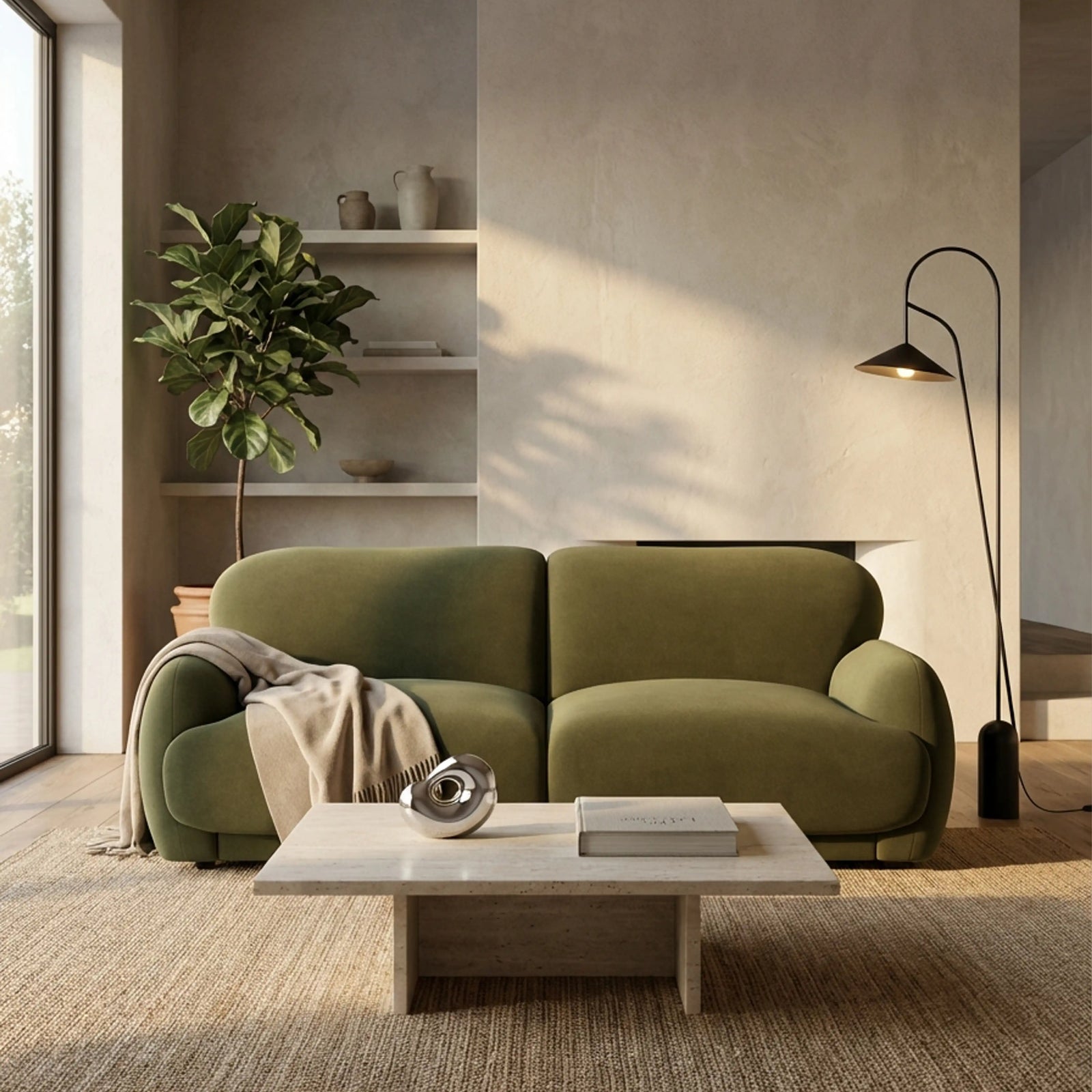 Cloud 2 Seater Sofa | Moss Green Sustainable Mohair Velvet