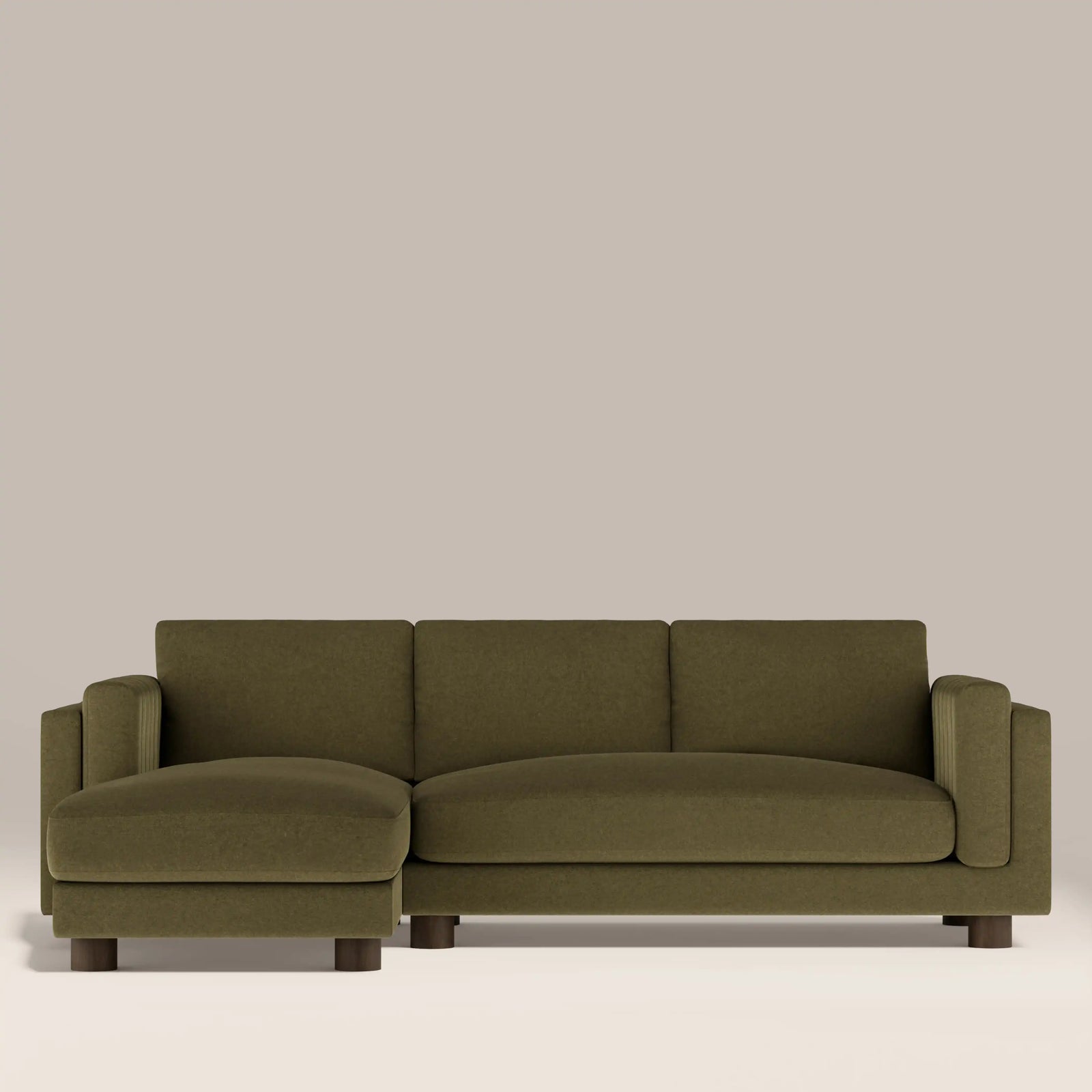 Halton Left Hand Chaise Sofa | Moss Green Sustainable Mohair Velvet